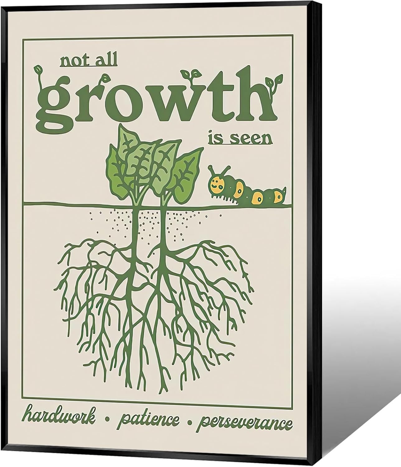 Green Plant Root Flower Canvas Wall Art Not All Growth Is Seen Posters Inspirational Modern Aesthetics Room Wall Decor For Living Room Apartment Dorm 12x16in Framed