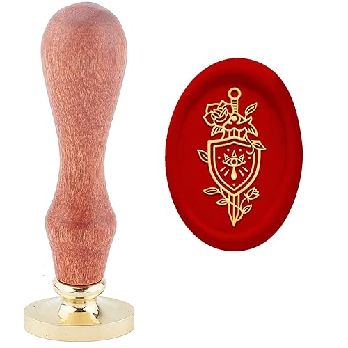 CRASPIRE Sello de cera, escudo de espada, sello de cera de sellado de rosas, sellos de cobre, cabeza de sello de latón extraíble retro con mango de