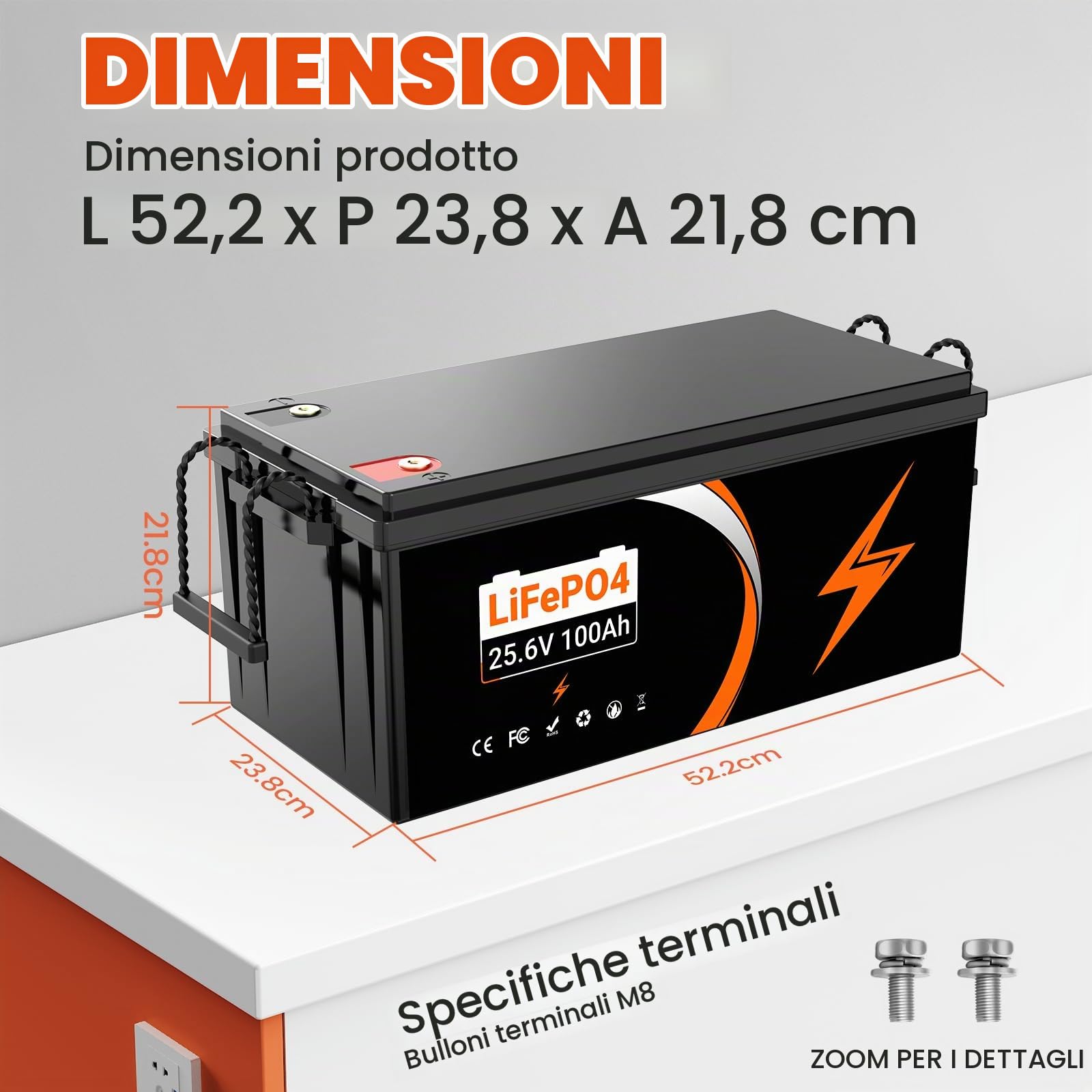 Batteria al litio 24V 100Ah LiFePO4- uscita massima 2560Wh | Batterie Lifepo4 perfetta per camper, pannelli solari, caravan, barche,Sistemi fuori rete