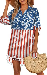 Yincro Womens Swimsuit Coverup Shirt Tassel Beach Bathing Suit Cover Ups | Swim Cover Up Dress, 2026 Coverups with Roll-Up Sleeves for Swimwear Bikini, Vacation Outfits