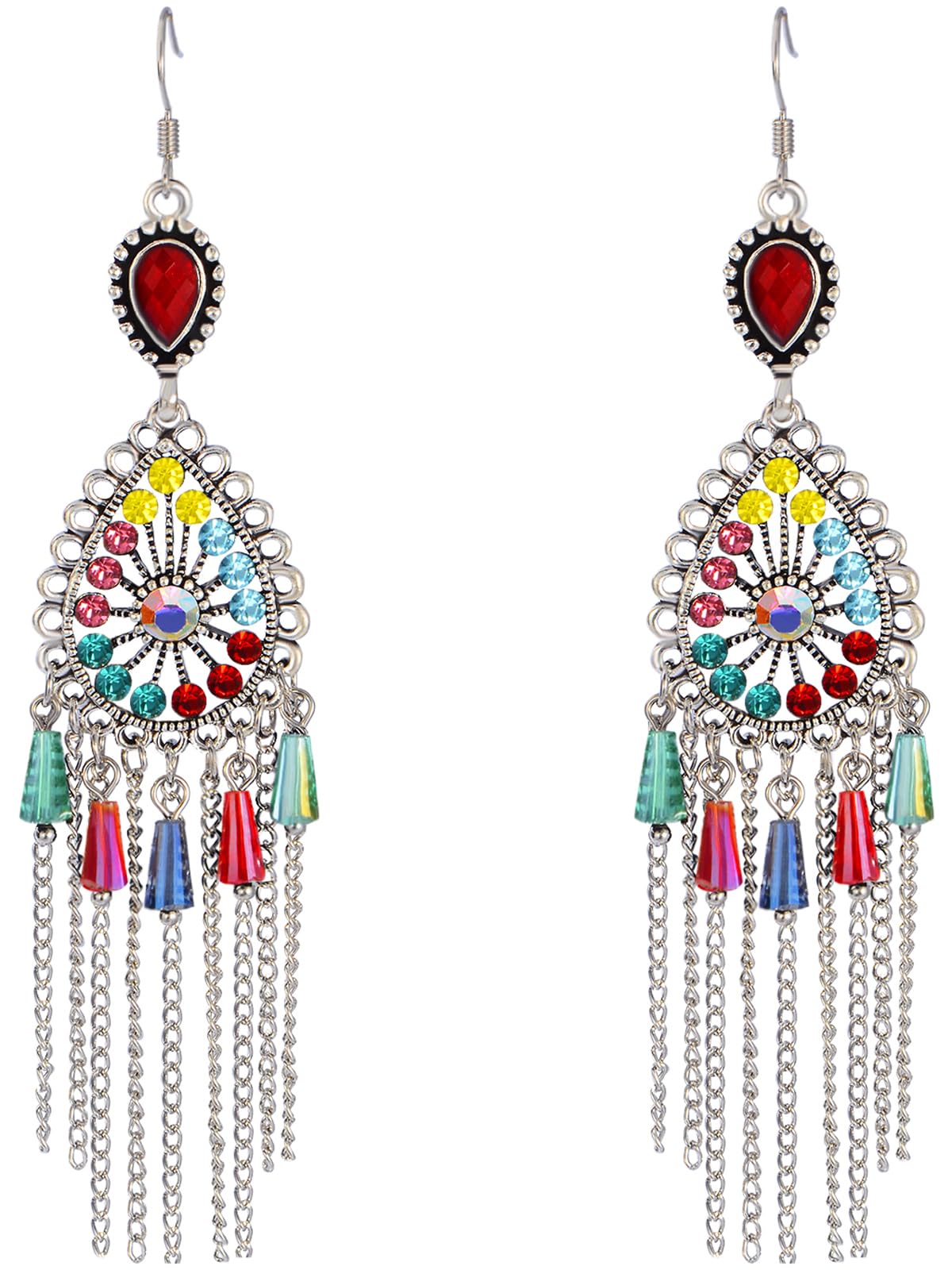 Rhinestone Tassel Dangle Boho Oversized Earrings for Women Stainless Steel Jewelry