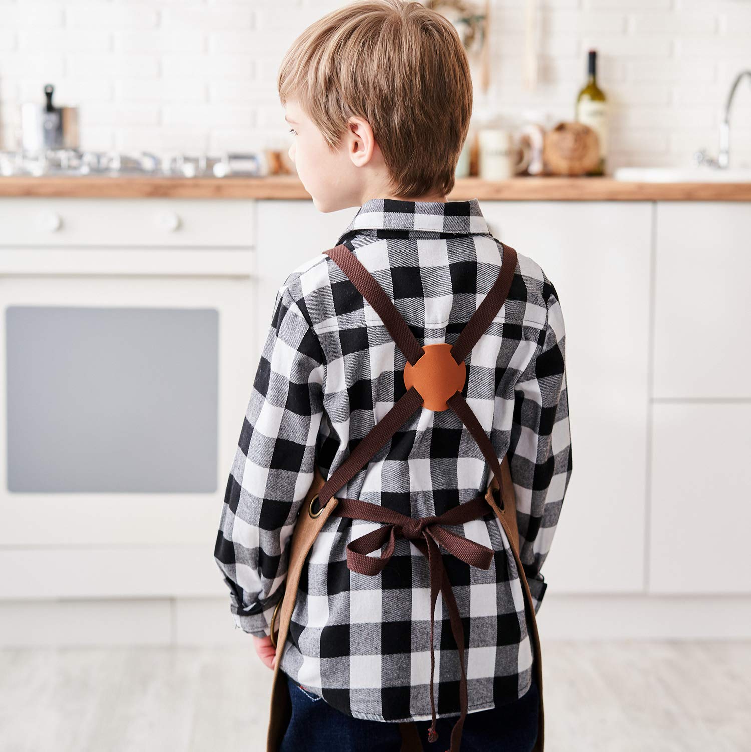 NEOVIVA Tablier de travail avec poches, tabliers de travail du bois pour enfants, tablier d'outils en toile réglable M à XXXL avec dos croisé pour barbier, cuisine, jardin, poterie, garage, atelier