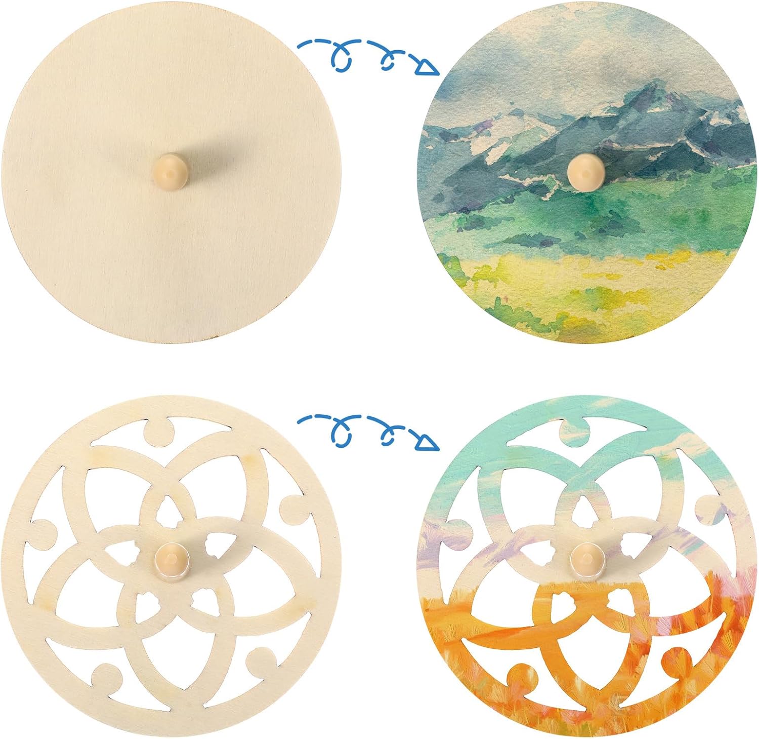 Kisangel Wooden Spinning Tops for Children - 20 Unpainted Spinning Tops for DIY and Creative Fun at Parties