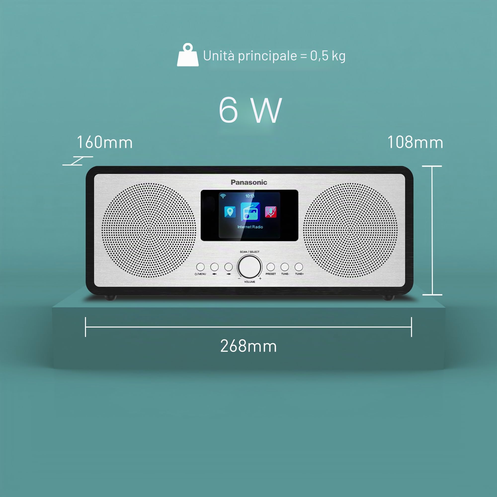 Panasonic RF-D40EG-K Radio Internet e DAB+/FM con Bluetooth, 6W, Altoparlanti da 7,5 cm, LCD a Colori TFT da 2,4", Sveglia e Sleep Timer, Telecomando, USB, Wi-Fi, Nero