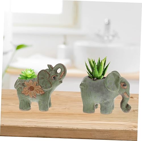 Miniatura 4 de MERRYHAPY 2 macetas de cerámica con forma de elefante para plantas suculentas, macetas decorativas de elefantes, soporte único para decoración del