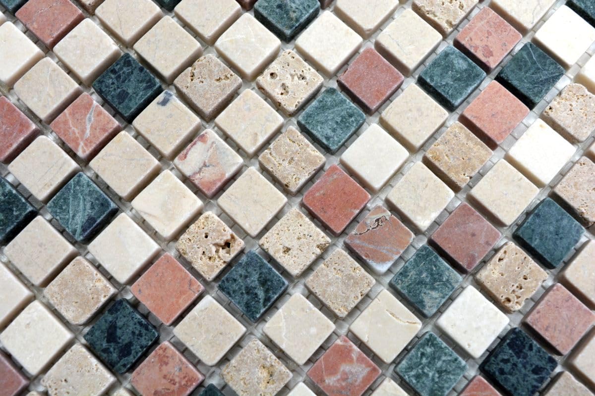 Piastrella a mosaico in marmo con pietra naturale, crema, beige, rosso, verde, casuale, per pavimenti, pareti, bagno, WC, doccia, cucina, specchio per piastrelle, rivestimento per vasca da bagno,
