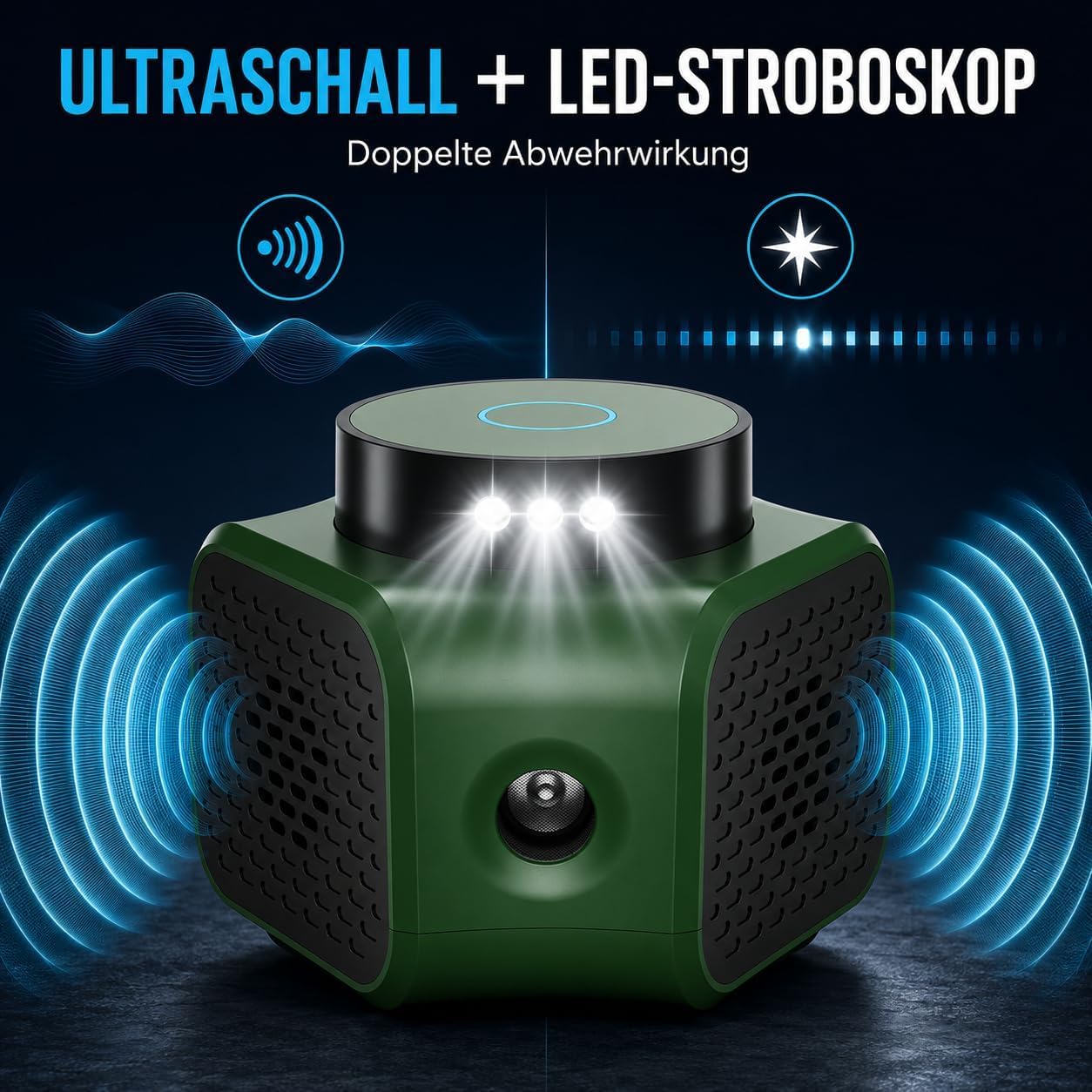 MEKEET Dissuasore a ultrasuoni per topi con luce stroboscopica a LED, protezione a 360° contro i topi per roditori, scoiattoli, topi, ragni