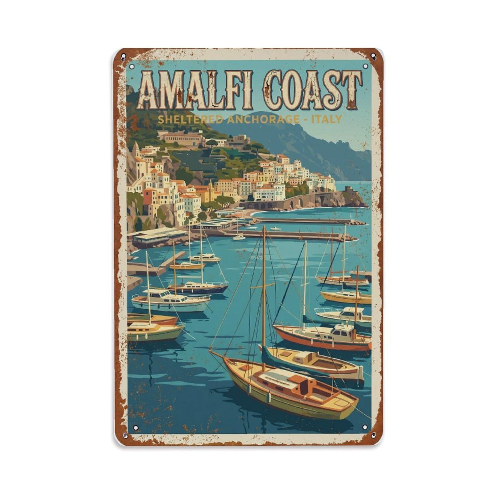 Vintage Travel Anchorage Italy Sheltered Metal Tin Sign Plaque Wall Decor for Cafe, Club Bar, Office, Home Garden Metal Poster 8x12Inch