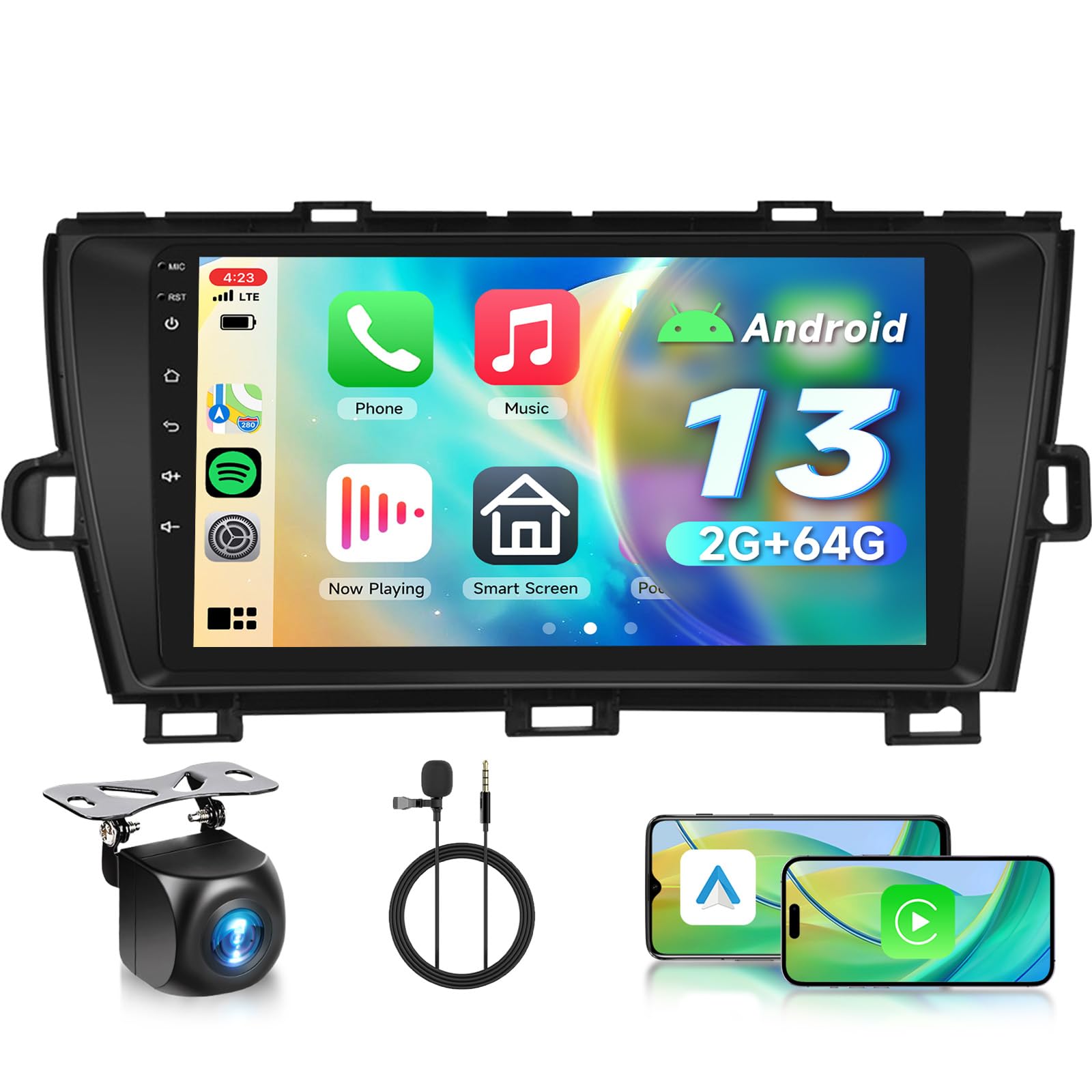 2G+64G Android 13 Car Stereo for Toyota Prius 2010-2015 with JBL with Wireless Carplay Android Auto, 9 Inch Touch Screen Radio Support GPS/WiFi/Bluetooth/FM/SWC/Backup Camera