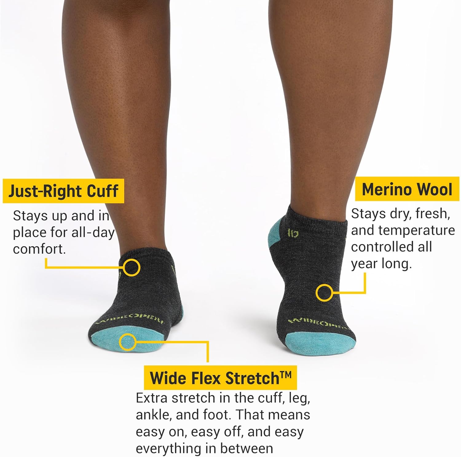 Wide Open No Show Merino Wool Socks for Women - Everyday Ankle Socks for Wide Feet - Image 2