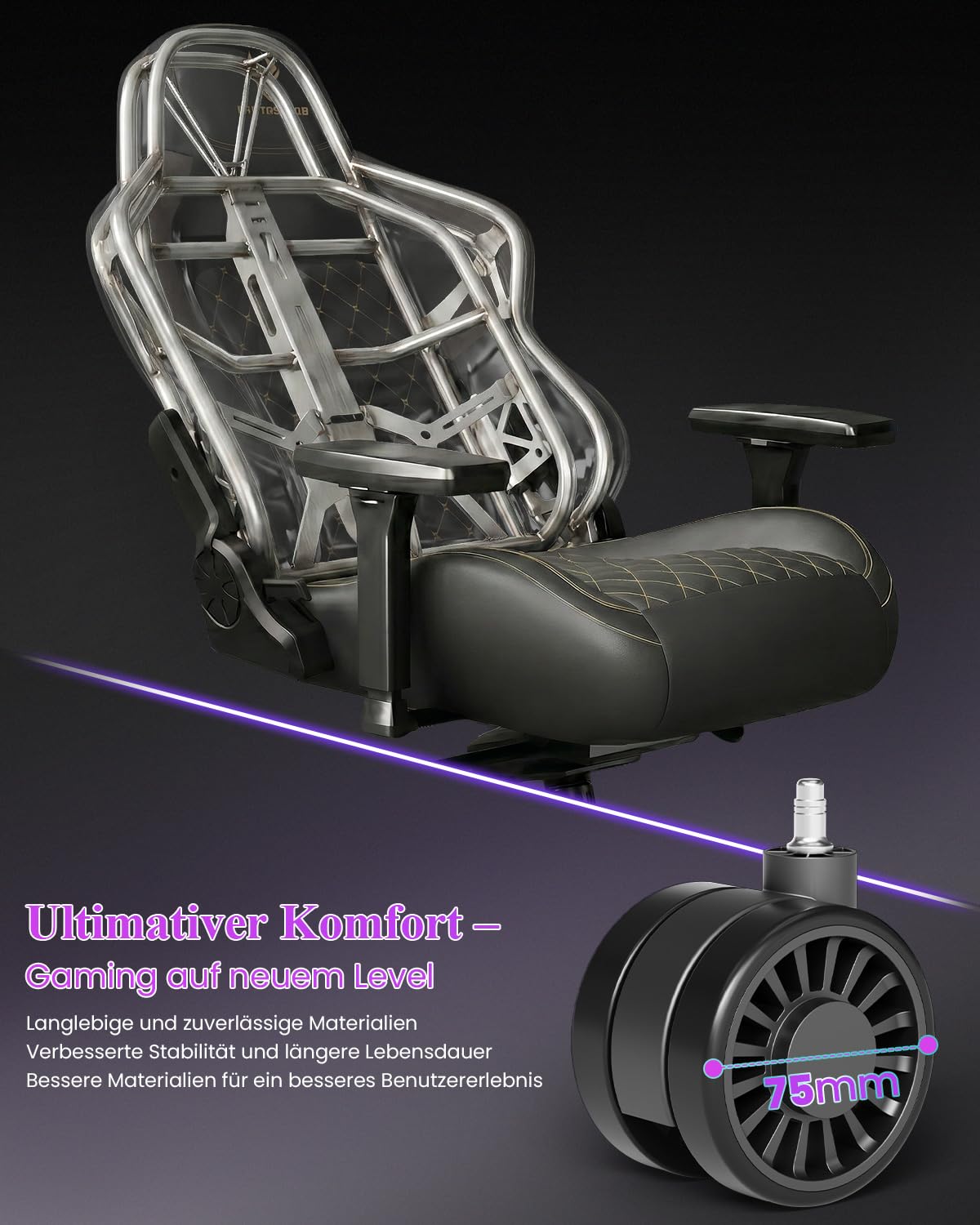Bosmiller Gaming Stuhl 200kg Belastbarkeit Ergonomischer Bürostuhl bis 200kg Schreibtischstuhl XXL mit 4D Armlehnen Höhenverstellbarer Gaming Chair Chefsessel für Gamer und Esport