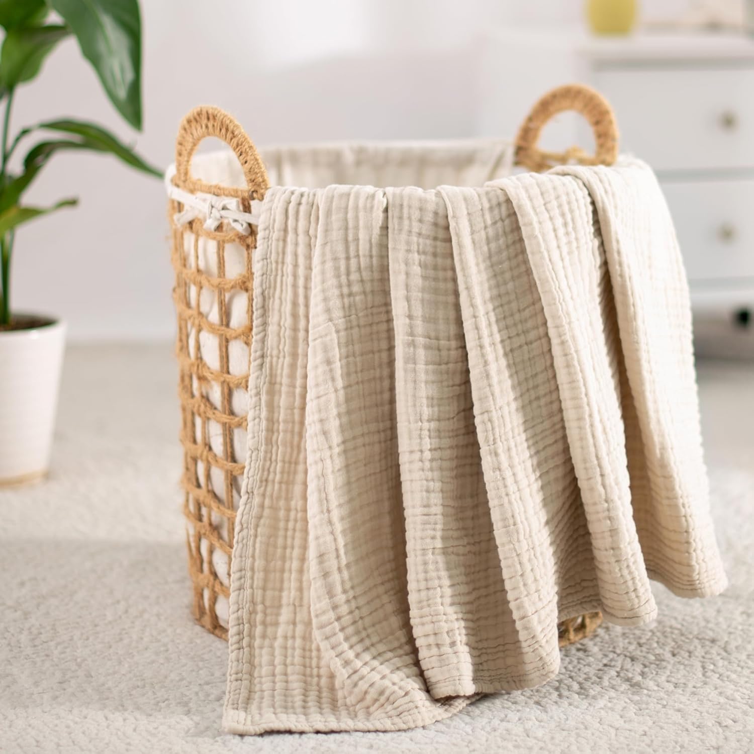 iyoimono Baumwolle Decke für Erwachsene Beige Musselin Decke 200 x 230 cm