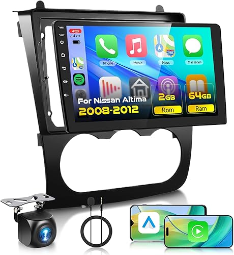 2G+64G Radio de coche estéreo para Nissan Altima 2008-2012 con CarPlay inalámbrico Android Auto, 9 pulgadas Android 13 pantalla táctil HiFi Audio