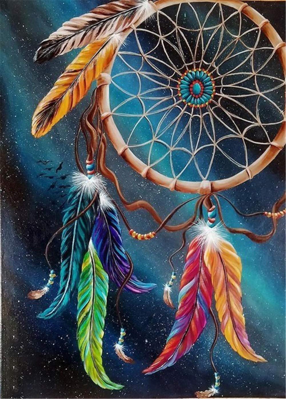 Peinture diamant complet anti-stress grand format plume 50x70cm