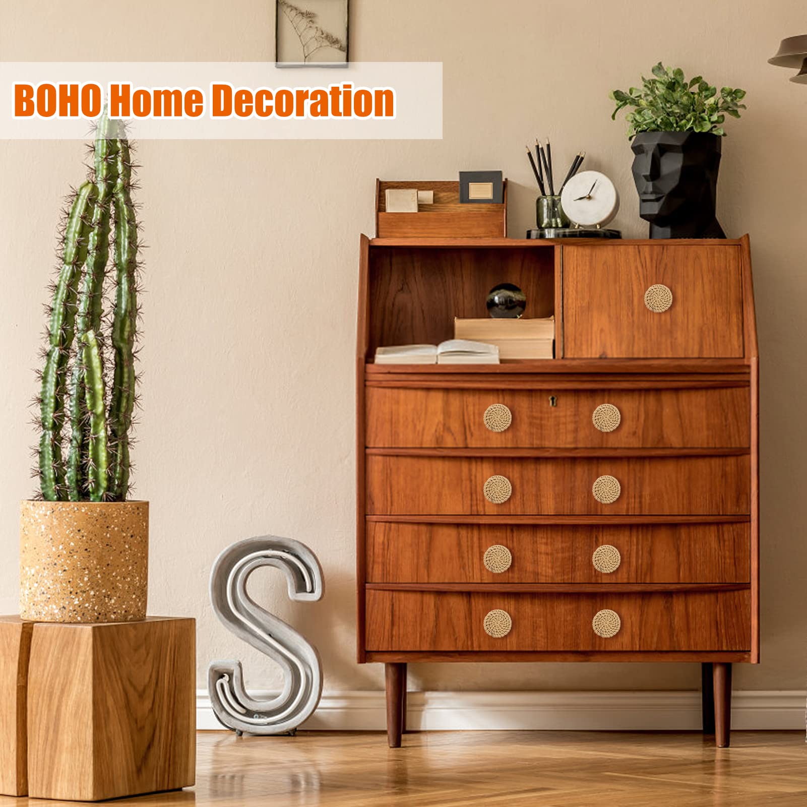 ANPHSIN 24 Pack Boho Rattan Cabinet Dresser Knobs- Durable Beech Wood  Drawer Knobs, Decorative Handmade Wicker Woven Pulls Handles with 48 Screws  for Home Furniture - Amazon.com