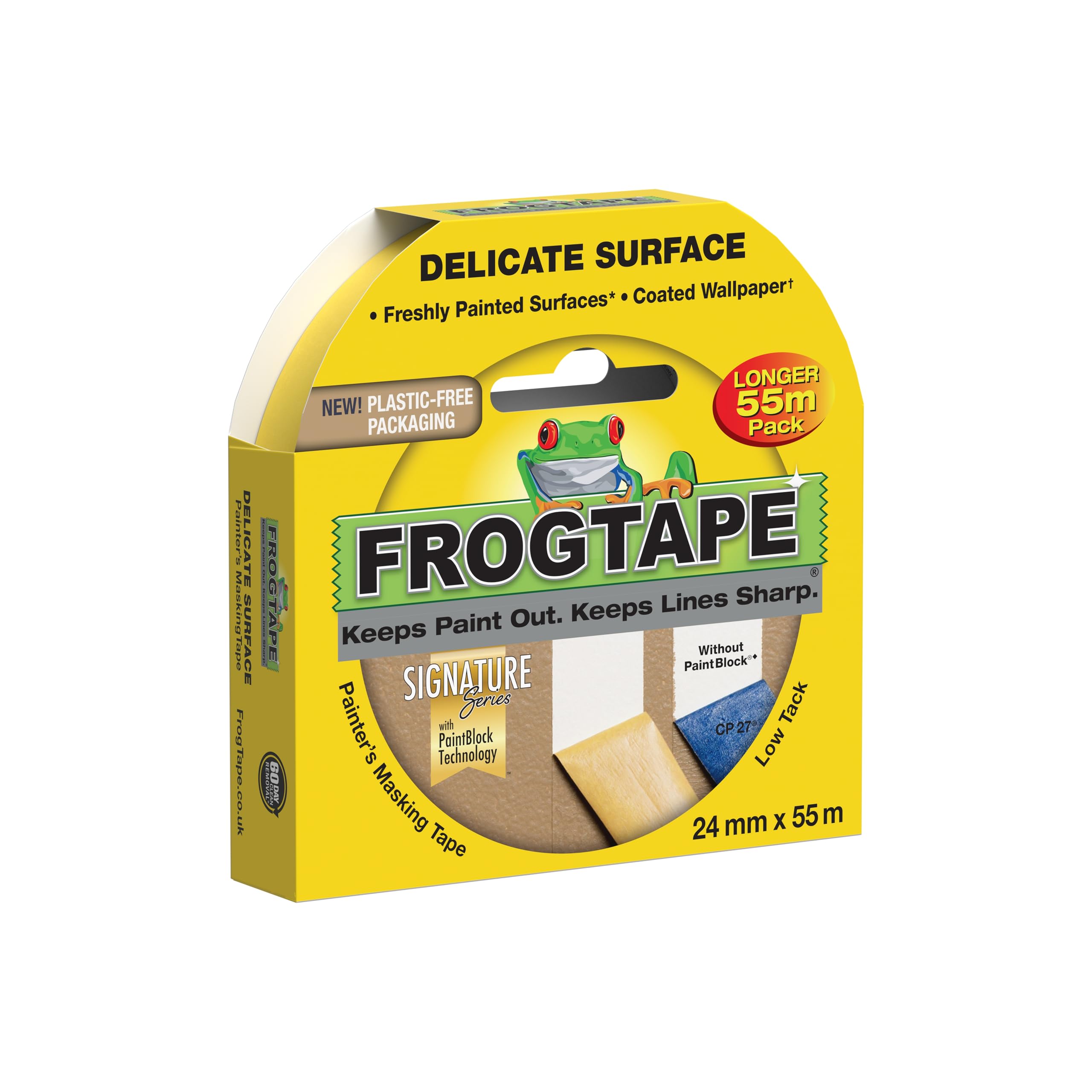 Frog Tape Yellow Delicate Surface Painters Masking Tape 24mm x 55m. Indoor painting and decorating for sharp lines and no paint bleed