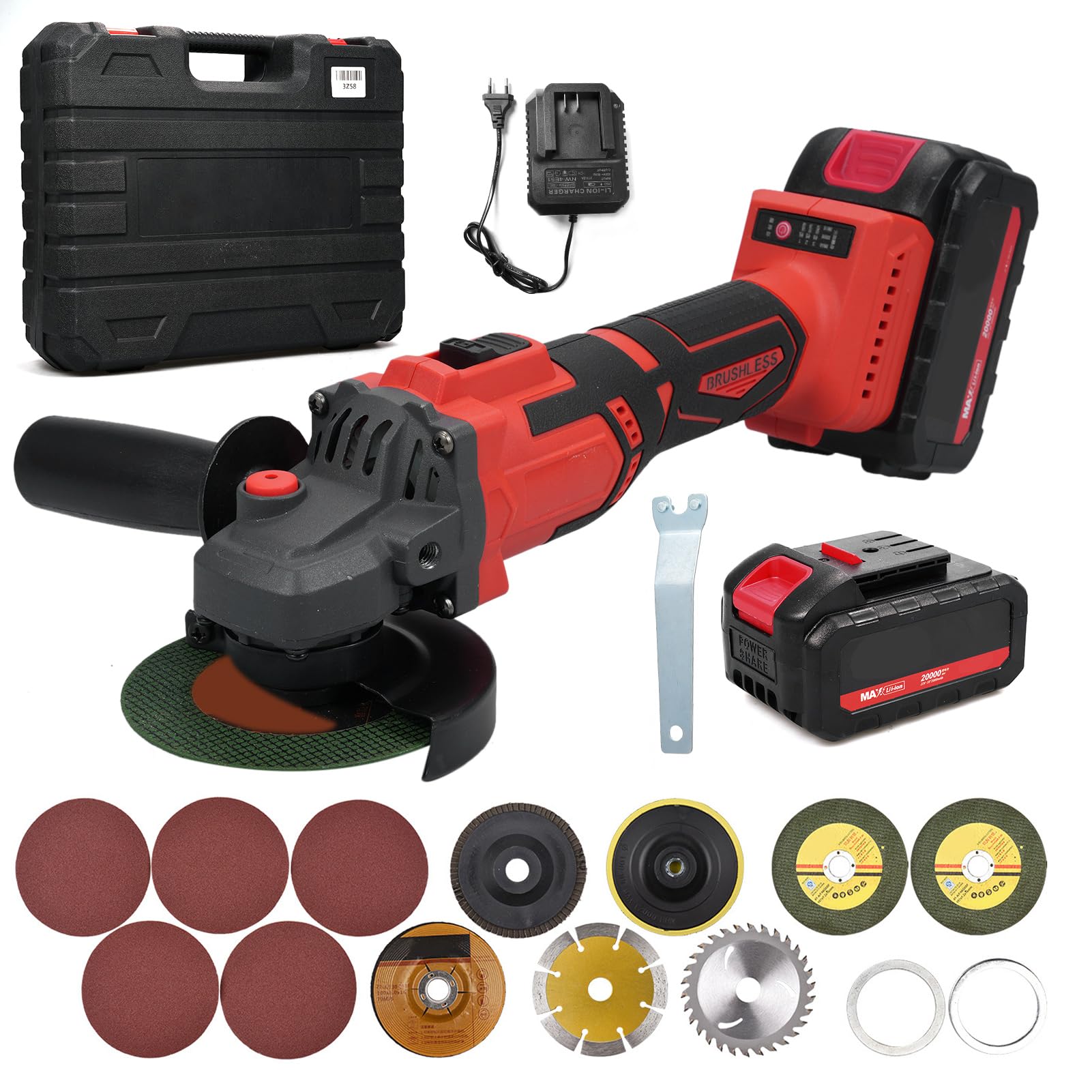Amoladora sin escobillas con motor de 9000 RPM y mango ajustable