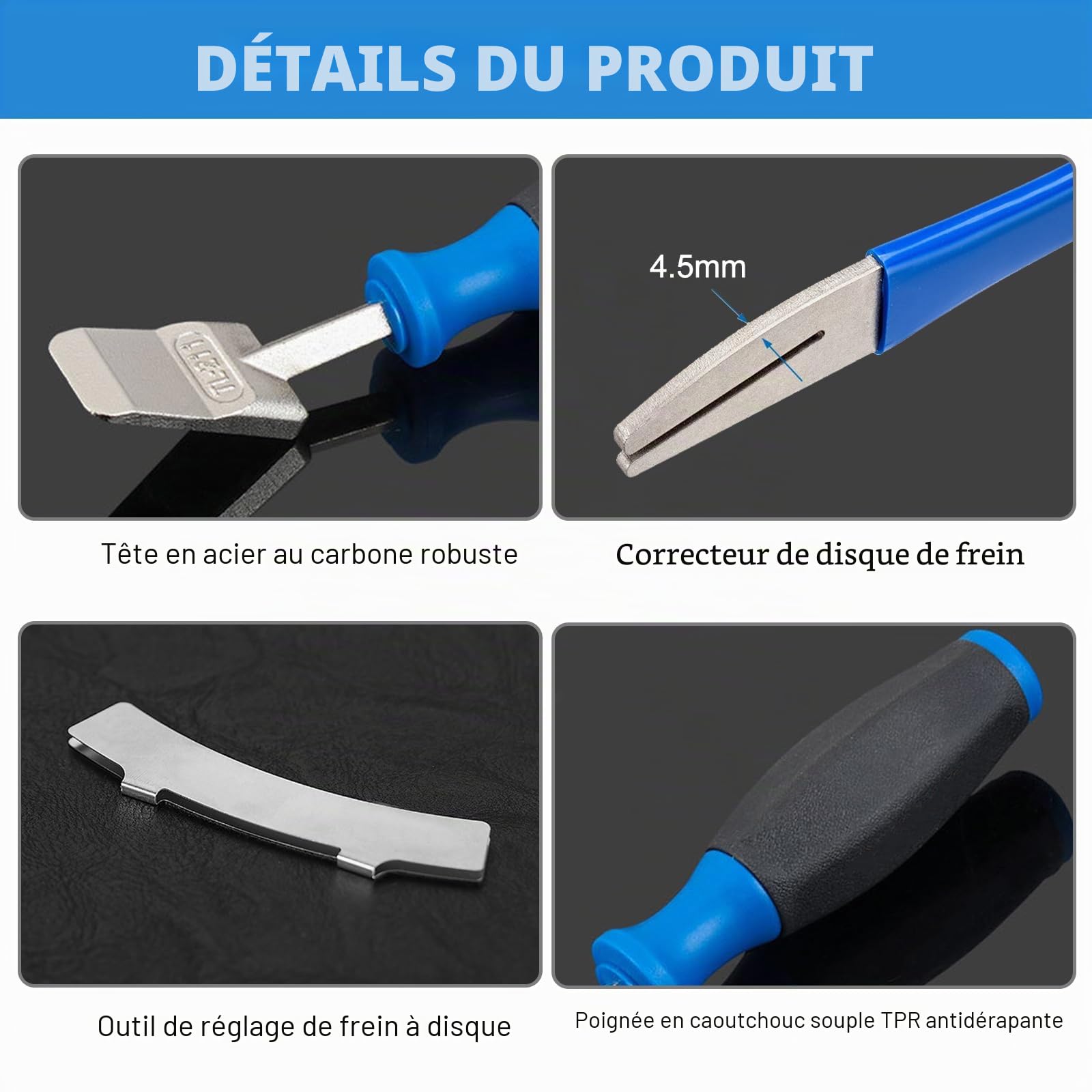 Presse À Piston Hydraulique, Outil Pressage Piston Vélo, Écarteur De Piston De Frein, Kit 3 Pièces, Fourche Pour Aligner Les Rotors Et Régulateurs D'Écart Pour Disques De Frein Pour Vélo, Vtt, Bleu