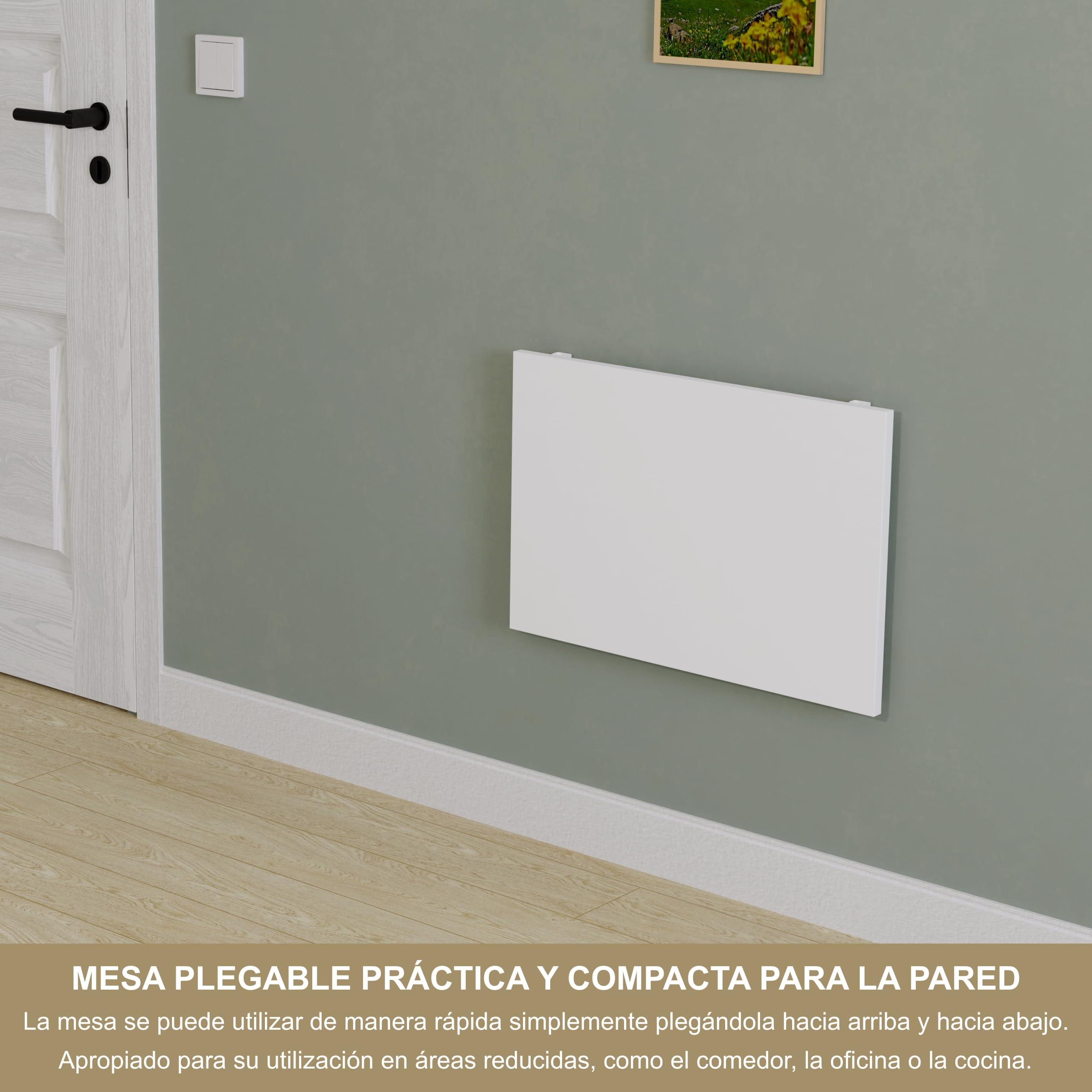 KDR Mesa Plegable de Pared 60 x 40 cm Blanco – Mesa abatible Multifuncional Ahorra Espacio, Escritorio Plegable o Mesa de Comedor para Cocina, Oficina o Estudio