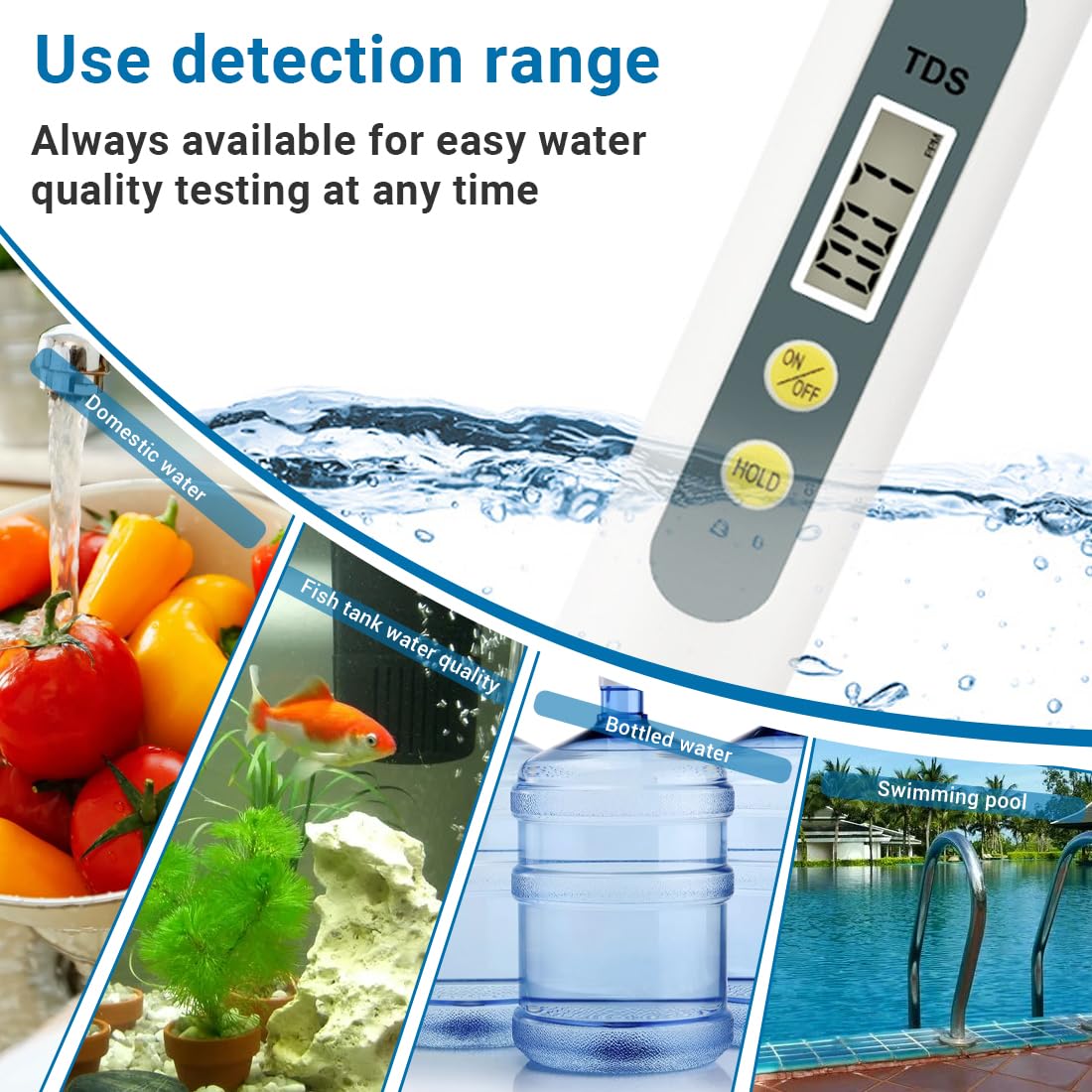 Tester qualità Acqua, Water Electrolysis Test Penna, TDS Tester di Acqua 3 in 1, 0-999 PPM, Digitale Misuratore TDS per Acquari, Piscine, Acqua, Veloce e Preciso, Auto Calibrazione per Acqua Potabile