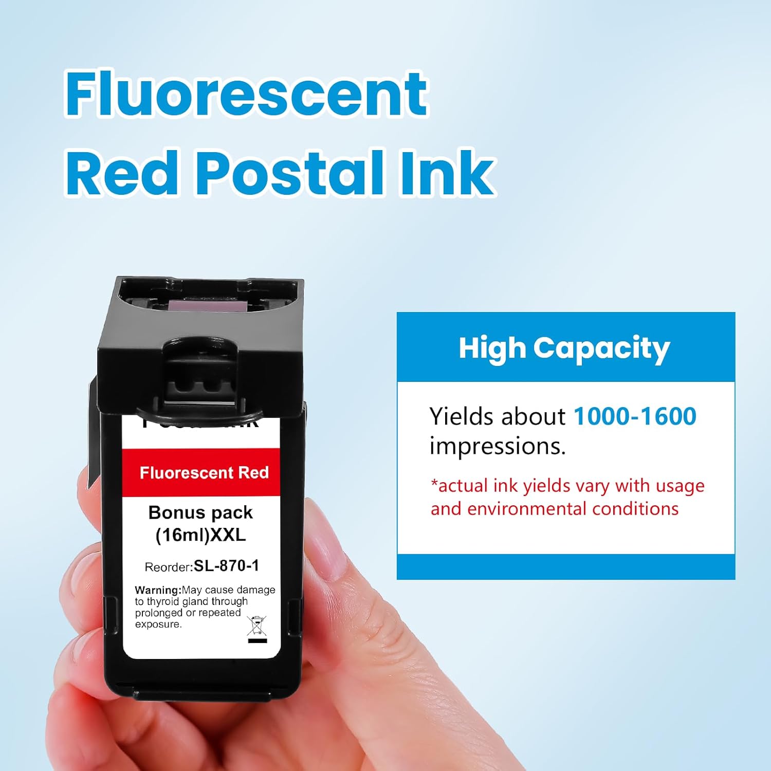 SL-870-1 Fluorescent Red Ink Cartridges, 2-Pack High Capacity XXL (16ml) Compatible with Pitney Bowes SendPro Mailstation, PB New SendPro & CSD1 Postage Machines