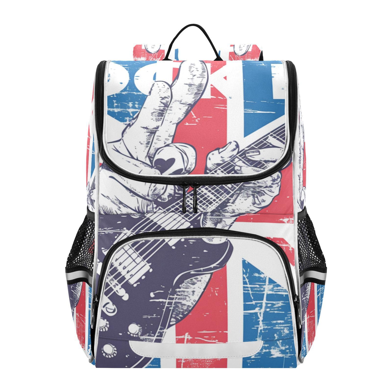 Mochila escolar de bandera británica rock reflectante para viajes de niños y jóvenes 8