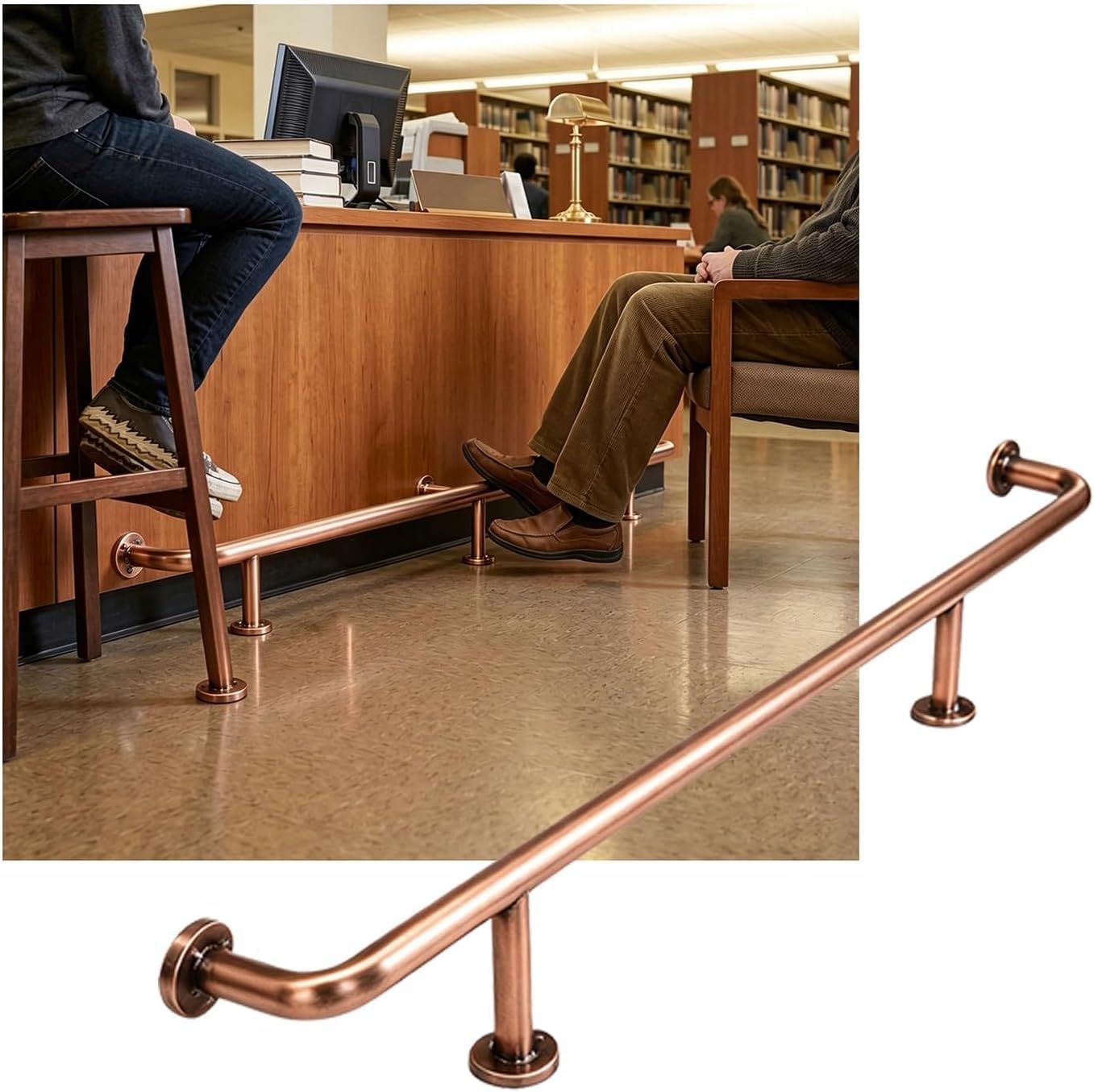HGOuhK Bar Foot Rail Kit Stainless Steel Bar Foot Rail Kit 3.28ft~16.4ft Bars Feet Rails Bracket for Restaurant Kitchen Cafe Reception Desk(Champagne Gold,1.0M/3.28FT)