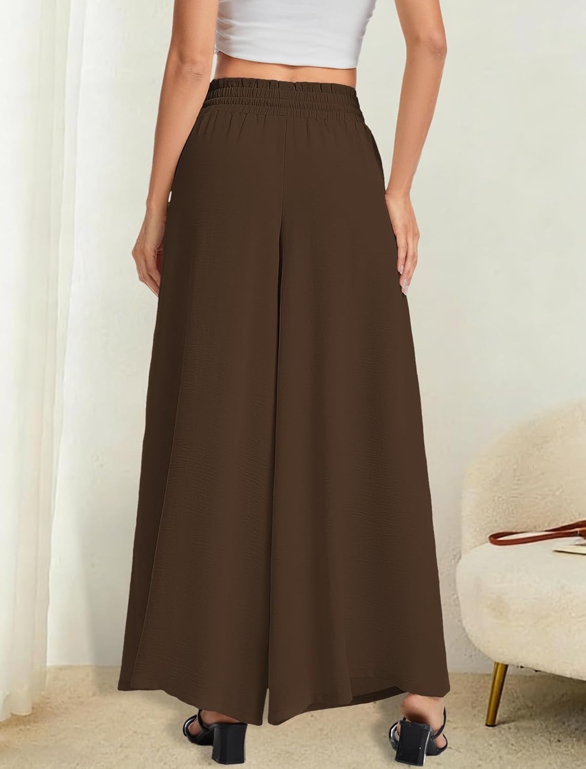 Women’s Wide Leg Pants Drawstring Elastic Waist Casual Trousers Lightweight Loose Lounge Pants with Pockets - Image 5