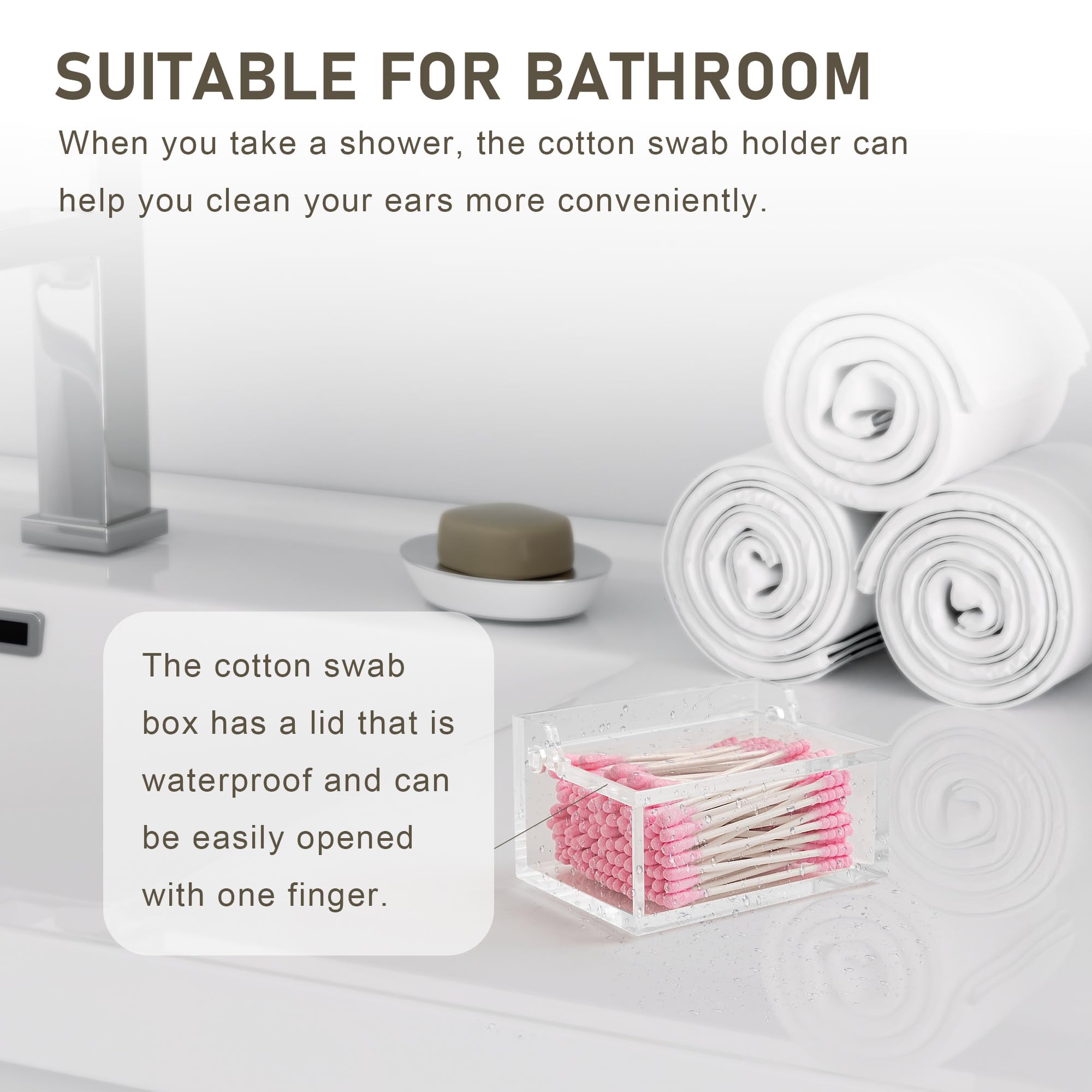 Portacotton fioc in acrilico di alta qualità con coperchio, dispenser per filo interdentale, custodia per cosmetici, decorazione per la casa e il bagno, mantiene i tamponi di cotone puliti e
