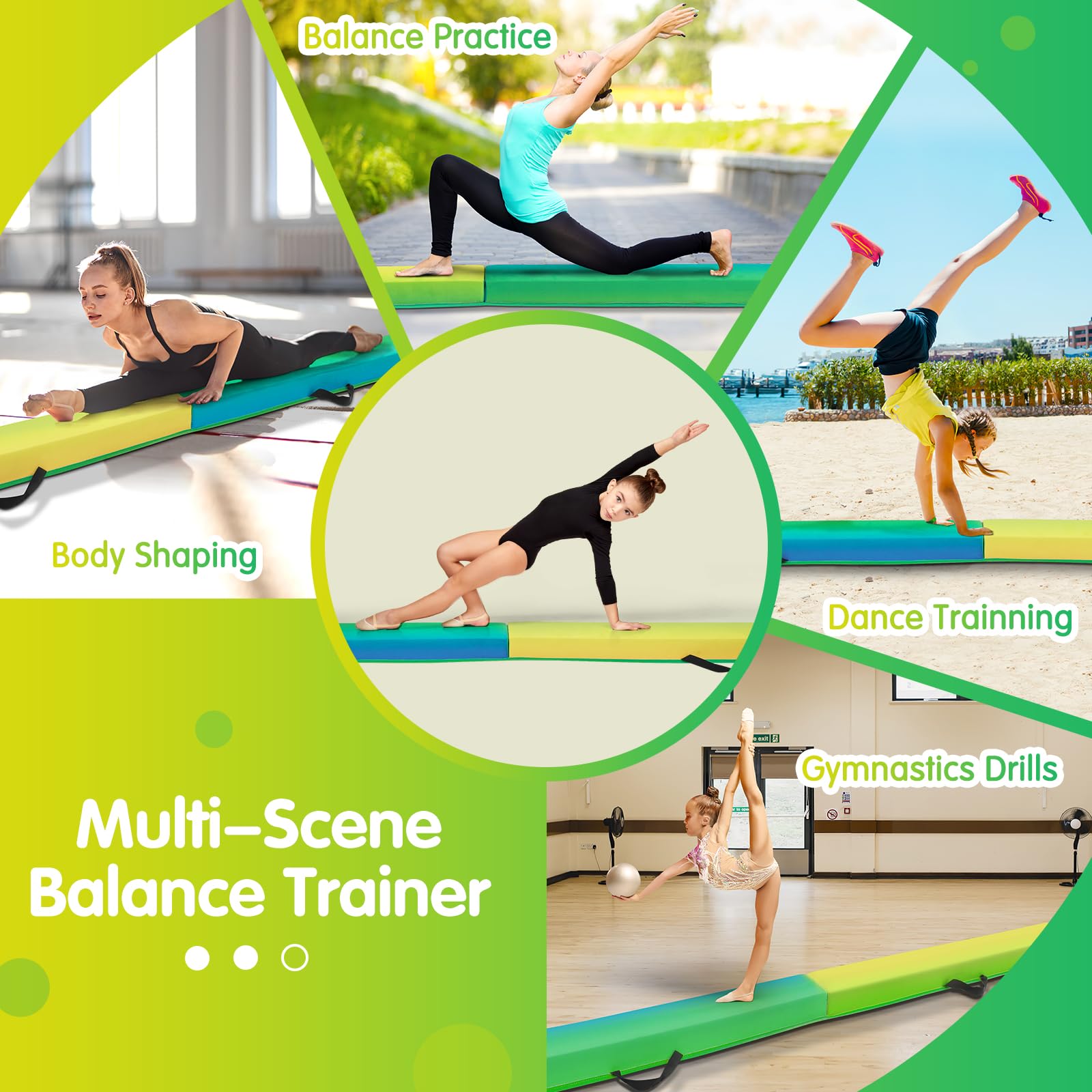 Poutre d'Équilibre Gymnastique avec Surface Simili-Suede EVA+EPE en 3 Tailles (240cm/270cm/300cm) Pliable pour Enfants & Adultes + Sac de Transport