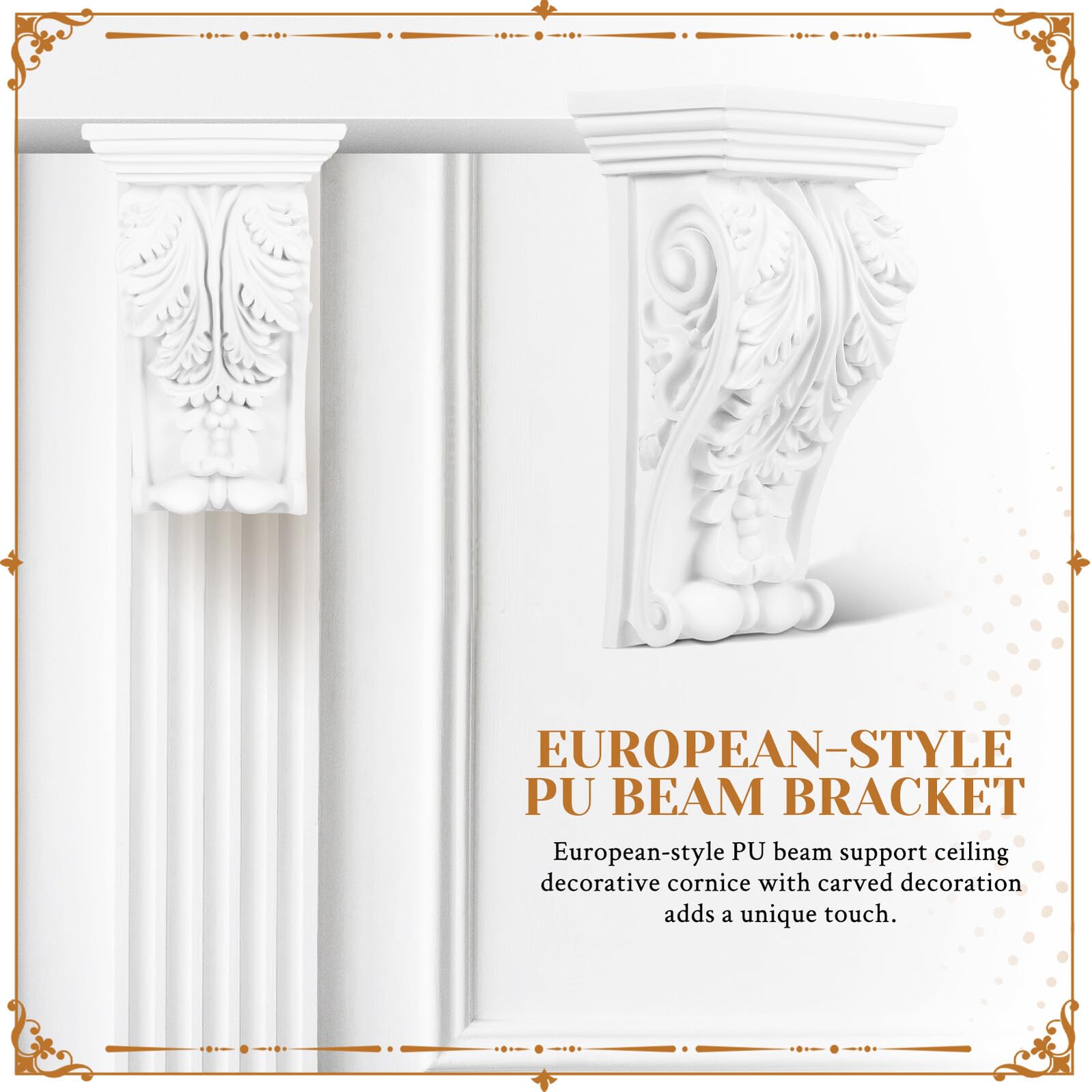 Ménsulas Clásicas de Estilo Europeo en Pu Blanco, Molduras de Madera Laburadas Ligeras para Embellecimiento del Hogar y Moldura para Esquina en Sala de Estar