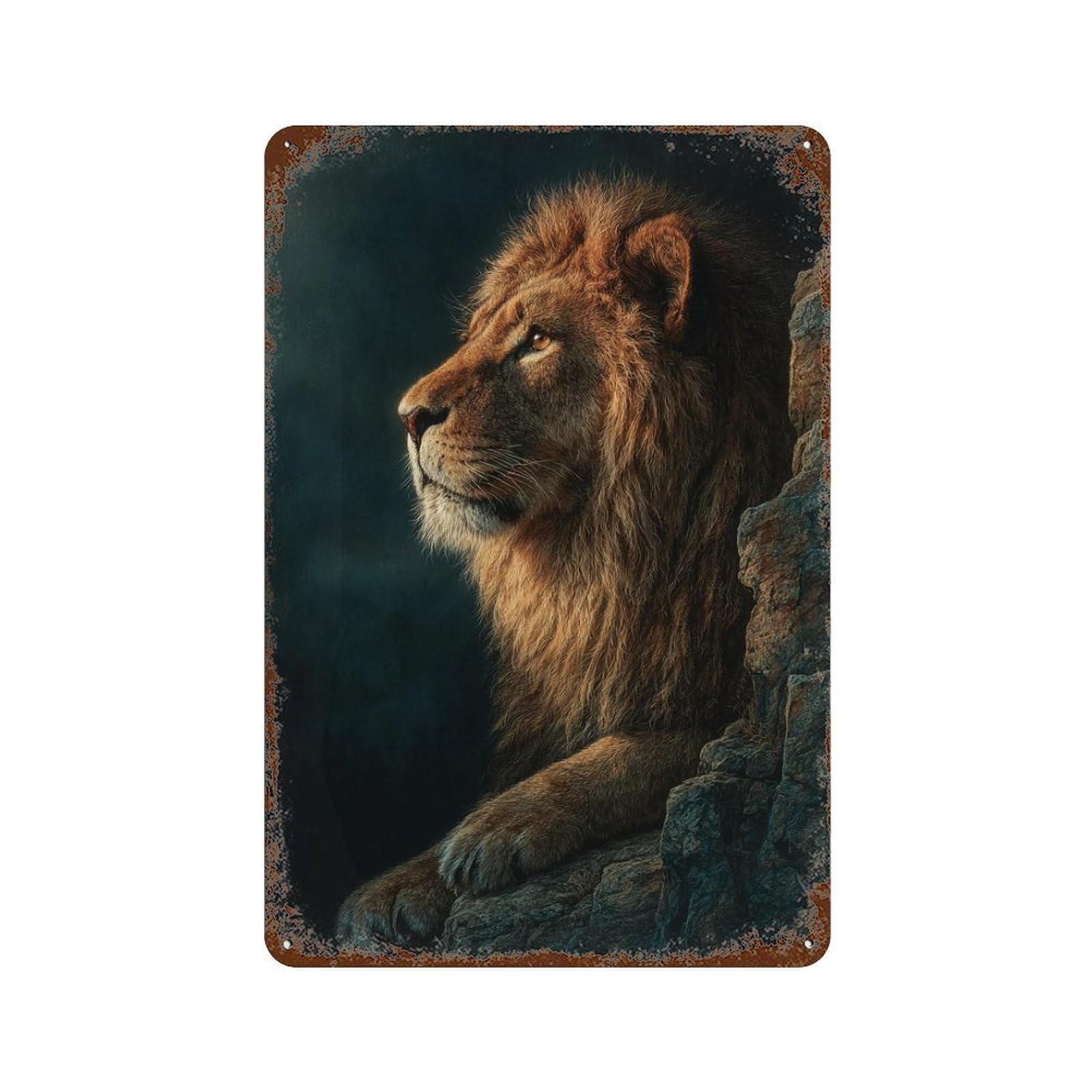 Garage Style Wild Lion Majesty Distressed Metal Wall Sign 11.8"x7.9", Shabby Chic Decor for Bar And Workshop