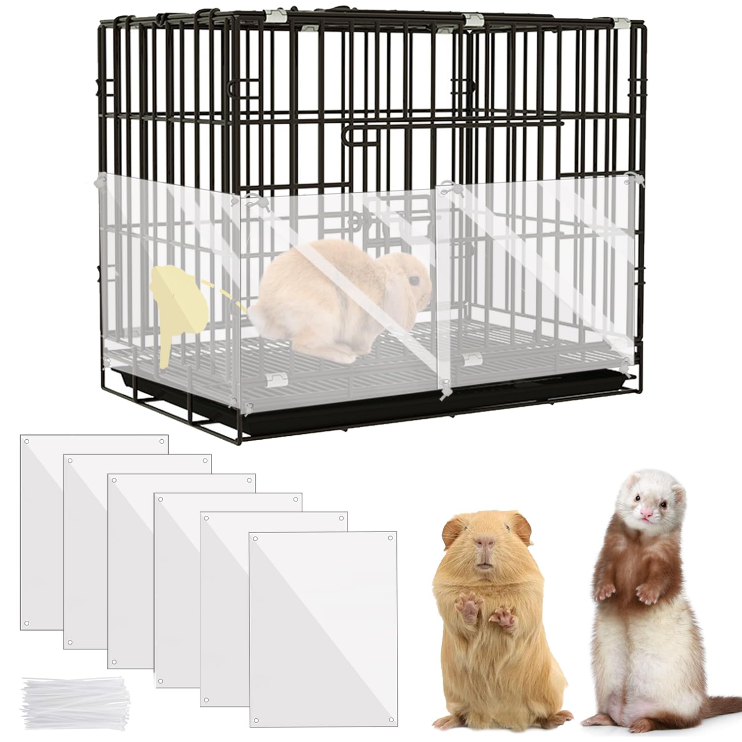 KEYIDE 6Pcs Plastic Pet Cage Liner 12” x 10” Clear Bunny Cage Urine Guard Guinea Pig Side Lining Sheet Rabbit Habitat Siding Ferret Scatter Guard Cage