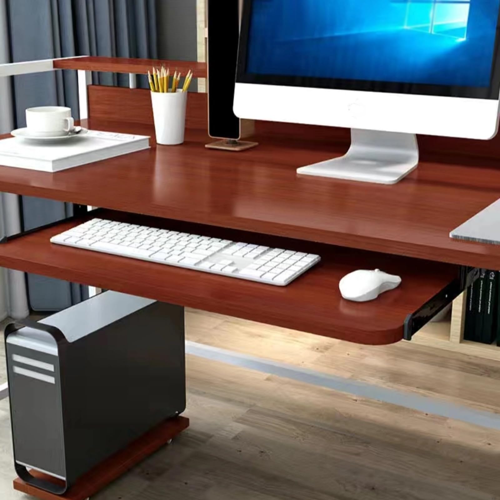 CVJdfhRE desk extender， Sliding Keyboard Support Under Desk Ergonomic Computer Tray with Rounded Corner for Office(Teak Color,60cm)