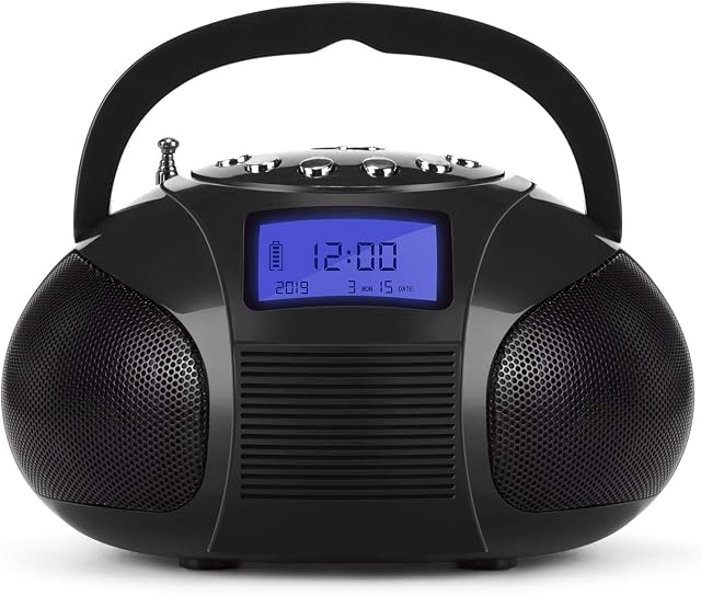 August SE20 - Portable Alarm Clock Radio with Bluetooth Speaker - Mini MP3 Stereo System with Card Reader / USB and AUX in / 2x3W Stereo Speakers / Rechargeable Battery