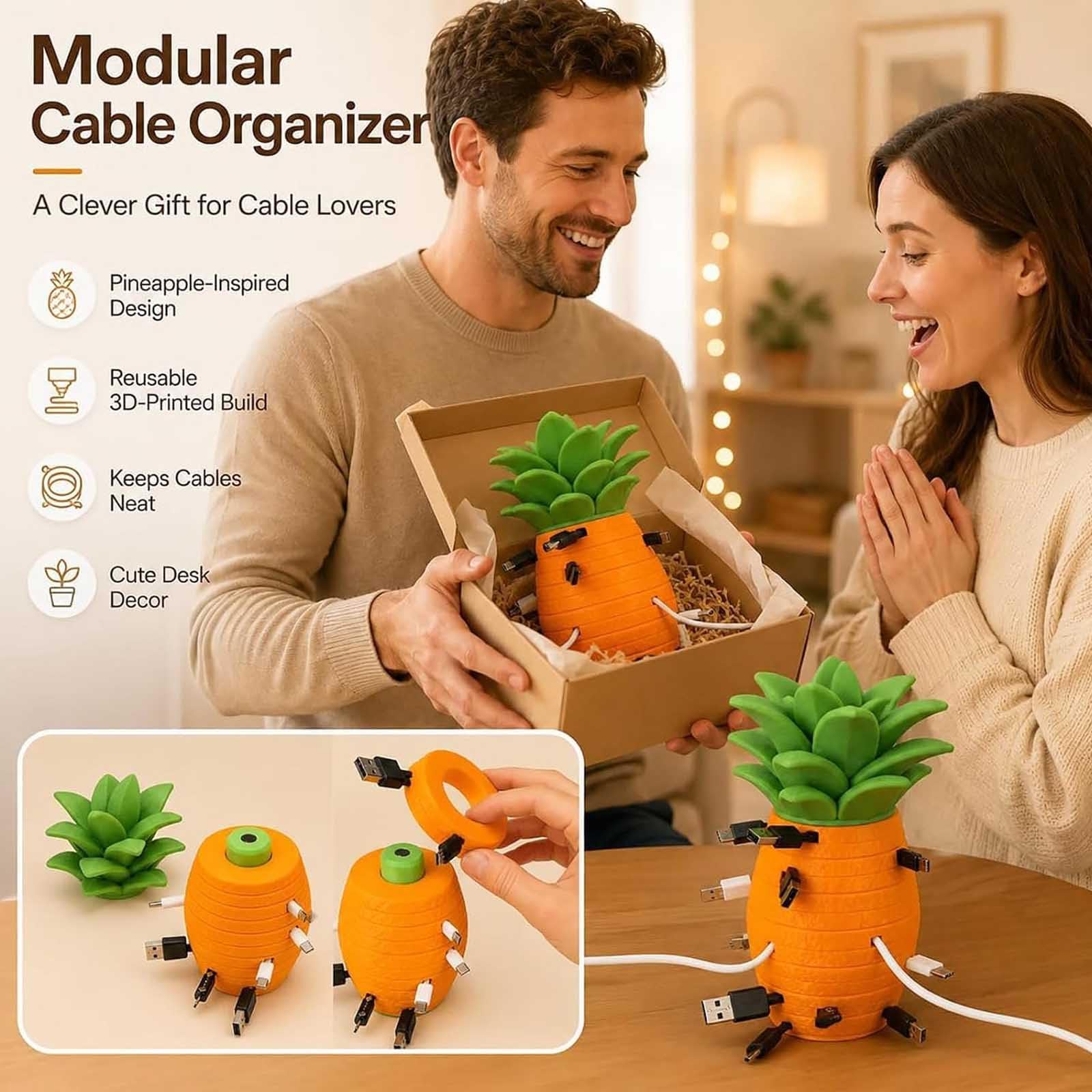 Modularer Kabel Organizer, stapelbare Aufwickelscheiben (2pc) | 3D gedruckter Kabelhalter für den Schreibtisch mit abnehmbaren Aufwickelscheiben (Größen S, M, L, XL) für Ladekabel Ohrhörer
