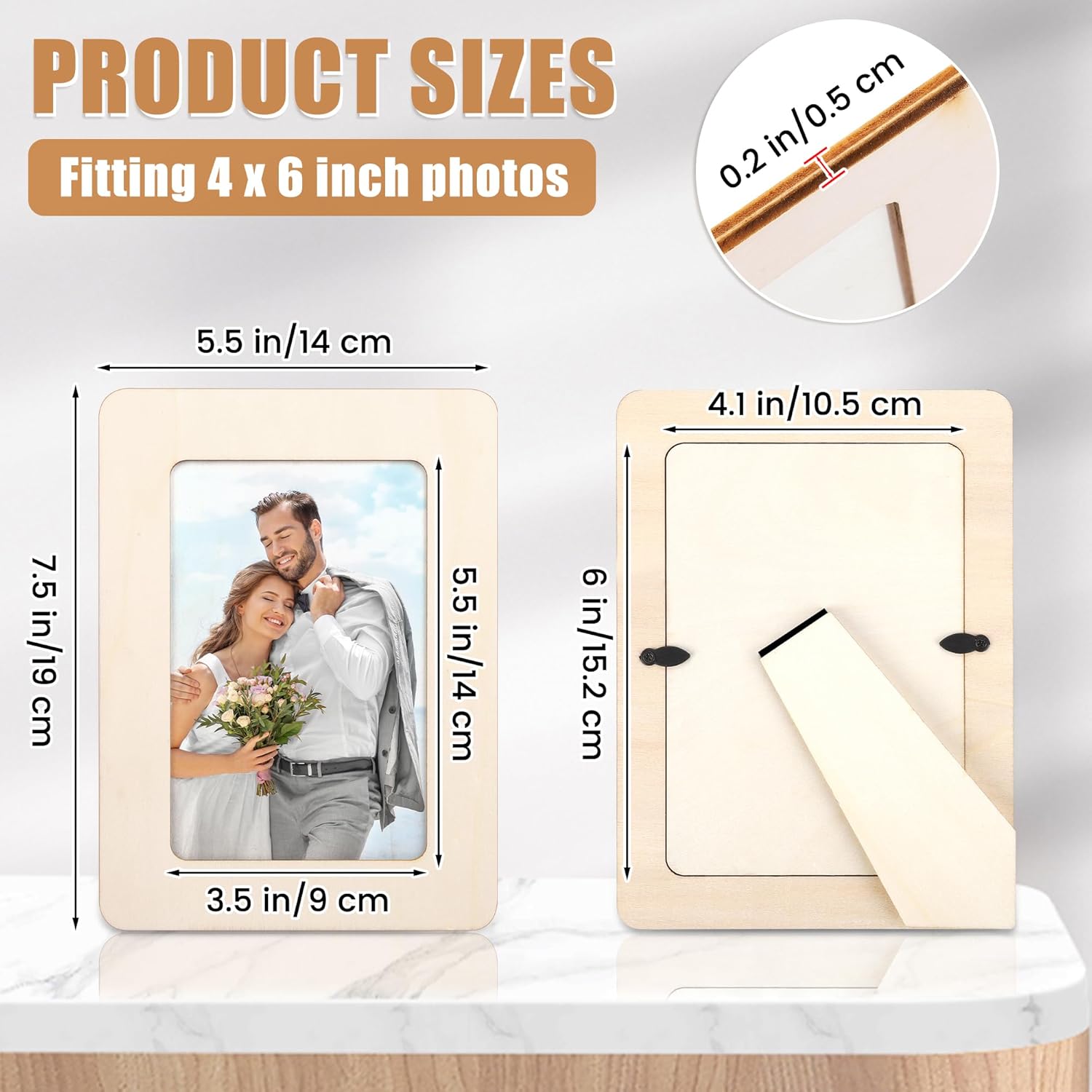 Fovths 36 Pieces Wooden Picture Frames for Crafts Unfinished Solid Wood Photo Frames for 4 x 6 Photos Standing Pictures Frame with PVC Film for DIY Art Crafts Paintings Home Decor