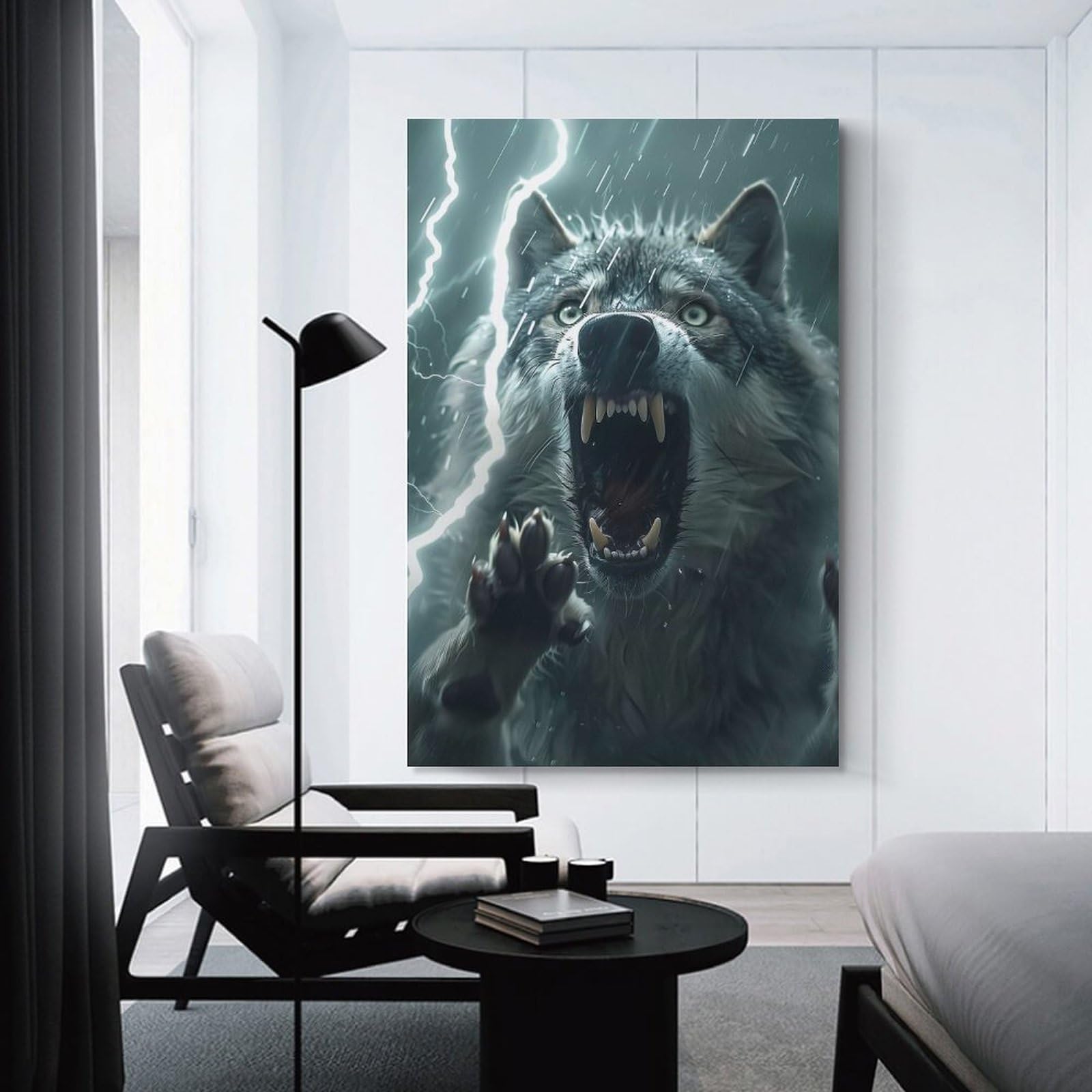 Junmoney Decorative Wall Artwork Wolf Lightning, 24x36inch(60x90cm), for Calm Bedrooms, Home Corners Or Flats, An Easy Wall Refresh for Bedrooms