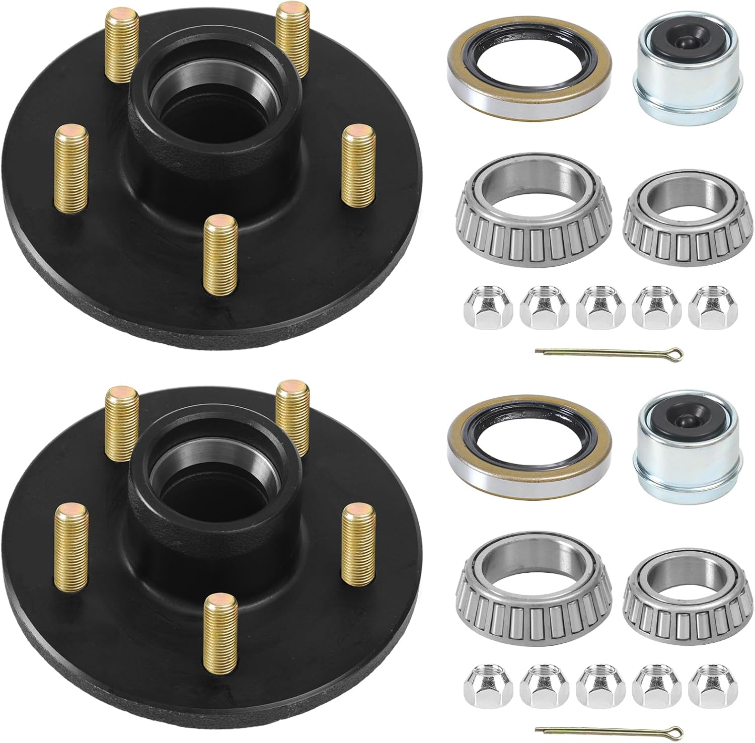 2 Sets 3500Lbs Trailer Hub Kit 5 Pair 4.5",5 Lug Axle Trailer Hub Fit 1-1/16" to 1-3/8" Trailer Tapered Spindle, Boat Trailer Hubs, 5 Lug Trailer Wheel Hub Kit 22017K