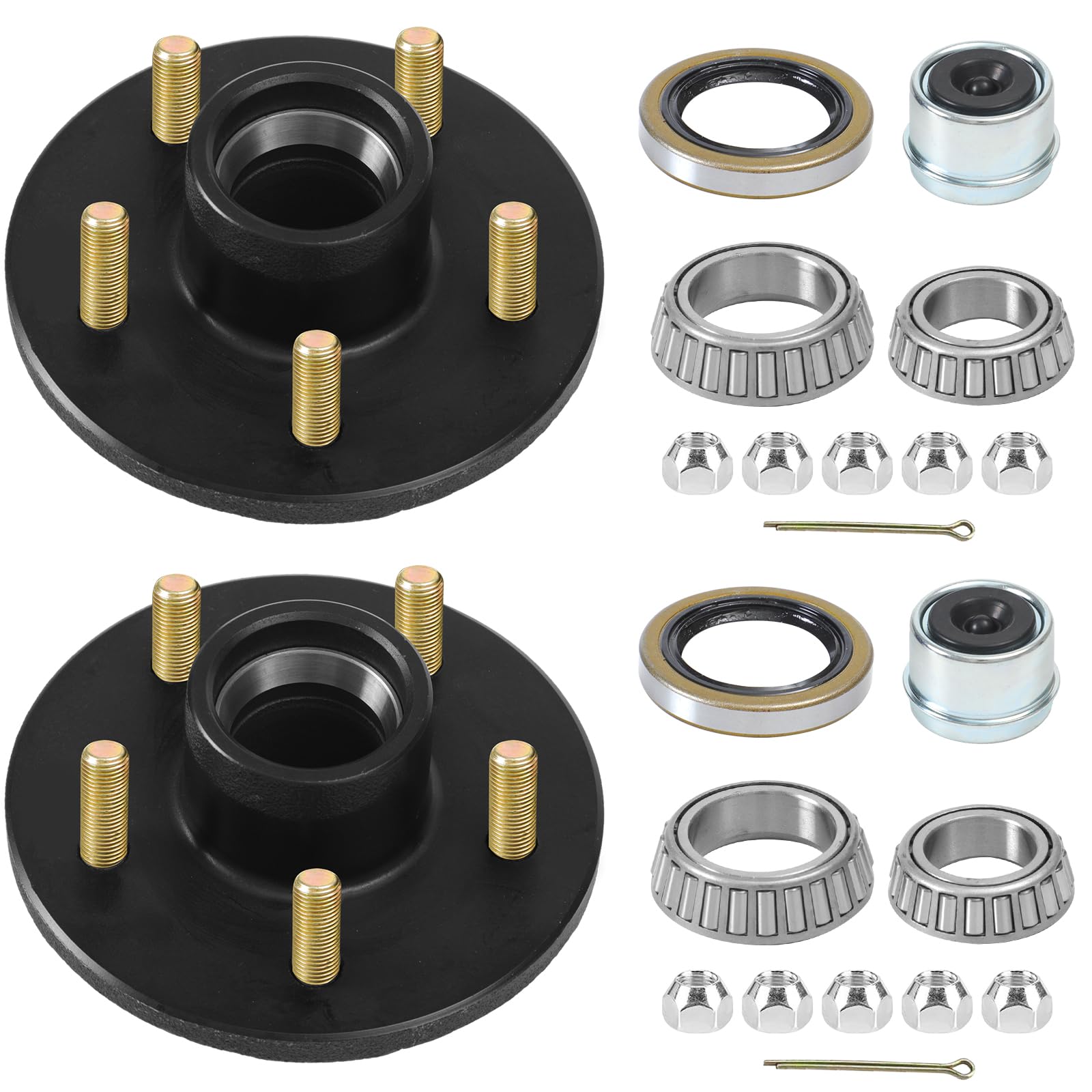 Photo 1 of 2 Sets 3500Lbs Trailer Hub Kit 5 Pair 4.5",5 Lug Axle Trailer Hub Fit 1-1/16" to 1-3/8" Trailer Tapered Spindle, Boat Trailer Hubs, 5 Lug Trailer Wheel Hub Kit 22017K