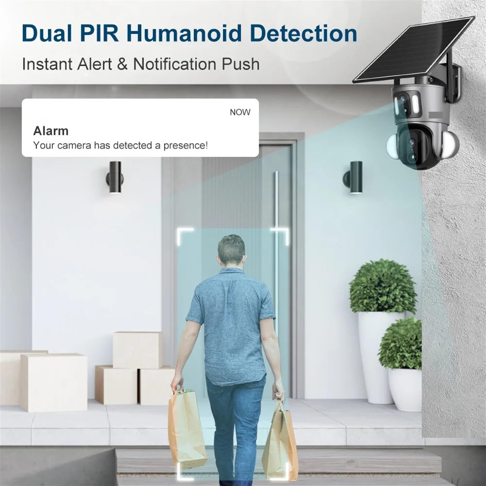 Caméra de sécurité, 9W 2K Double écran 4G caméra Solaire extérieure 4MP PTZ détection PIR Liaison vidéo Suivi Automatique de vidéosurveillance(4MP WiFi Add 64G)