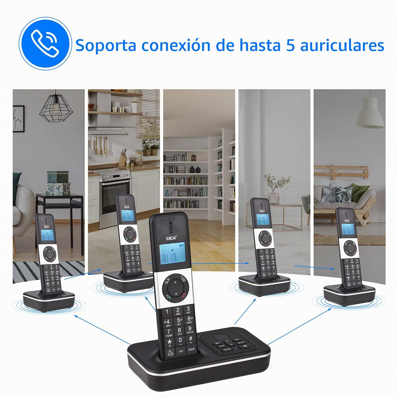 Teléfono Fijo Inalámbrico,D1002 Tam-T Teléfono Inalámbrico de 3 Auriculares con Contestador Automático Identificador de Llamadas/Llamada en Espera Pantalla LCD de 1,6 Pulgadas Pantalla