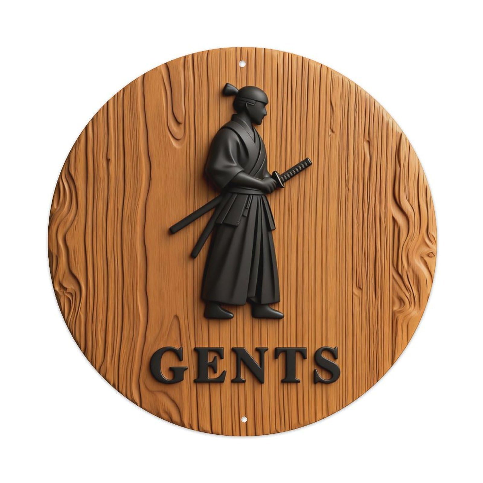 Zlatcbu Vintage Gents Samurai Restroom Badge Metal Tin Sign Retro Wall Art Poster, Decor For Home Living Room Bar Cafe Garage, 8X8 Inch
