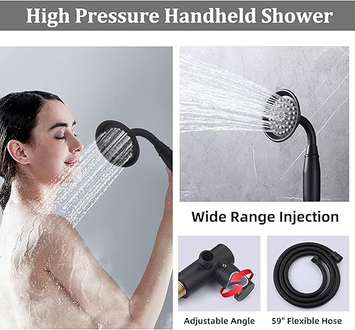 Miniatura 5 de Sistema de ducha termostático de metal de 9 pulgadas, juego de grifo de ducha negro mate de 3 pulverizadores, cabezal de ducha de lluvia con chorros