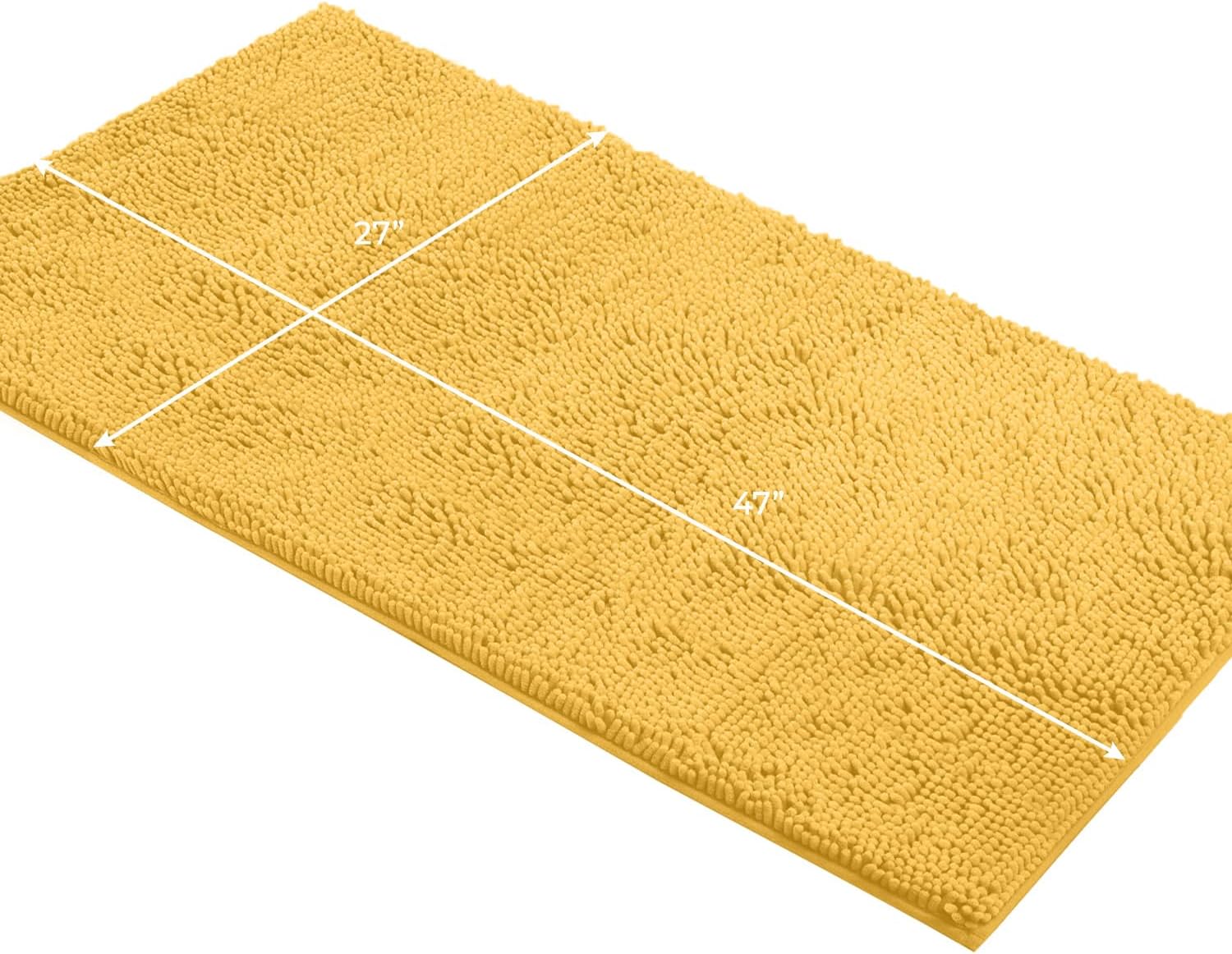 LuxUrux Plush Chenille Runner Rug – Ultra-Soft, Absorbent & Non-Slip Bath Mat for Bathroom, Hallway & More, Machine Washable (27 x 47 inches, Yellow)