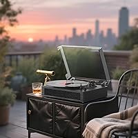 Vista 7 de Vinyl Record Player Bluetooth Turntable with Built in Stereo Speakers Belt Drive 3 Speeds Turntables for Vinyl Records Support RCA Output, Aux in