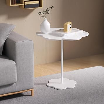 Coffee Table, Flower Shaped Desktop Tea Table, Modern Style End Table for Home Living Room Center Use White