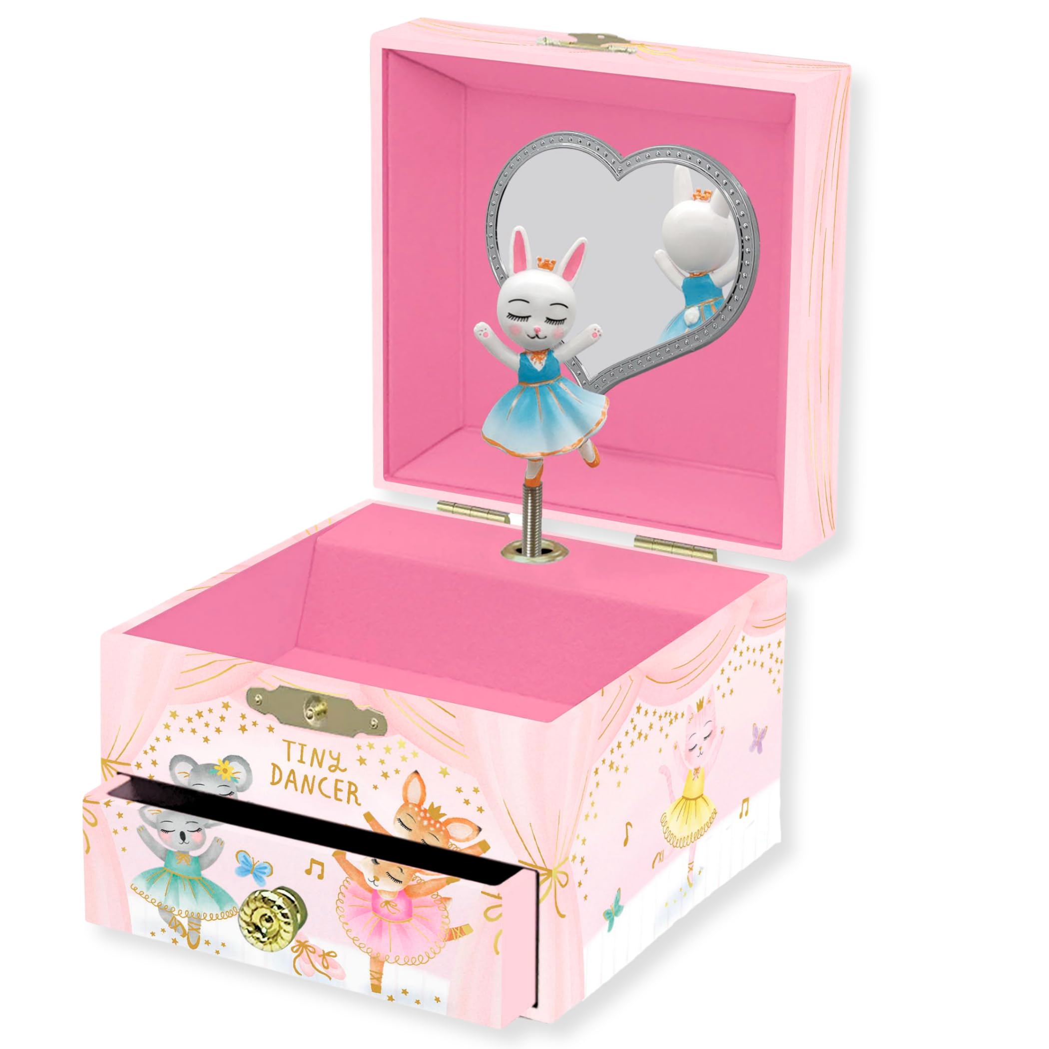 Giggle & Honey Musical Ballerina Jewellery Box for Girls - Childrens Music Box, Ballerina Gifts for Girls, Pink, 10.8 x 12.1 x 8.9 cm