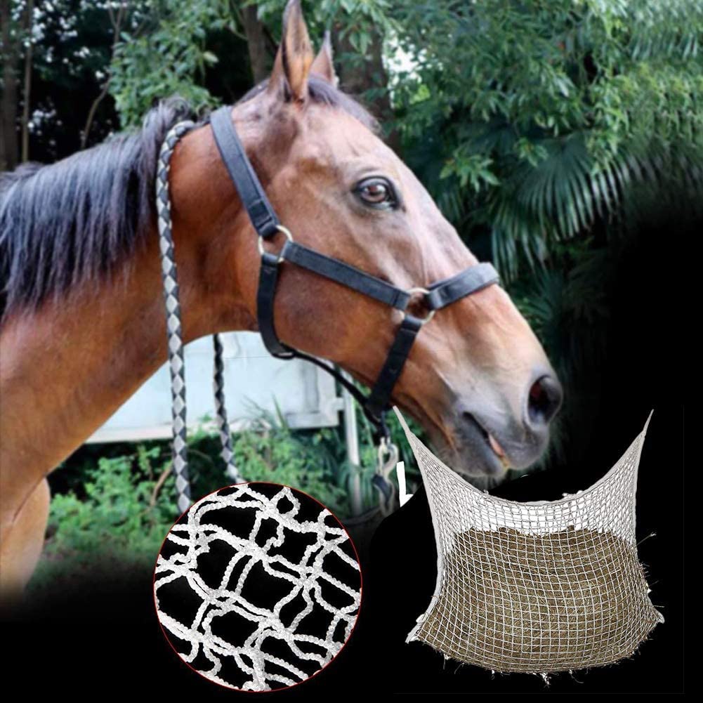 Bolsa de red de heno de alimentación lenta de día completo, Bolsas de alimentación de caballos colgantes con mallas pequeñas Alimentador de caballos fuerte Bolsa de heno de gran capacidad para cabal