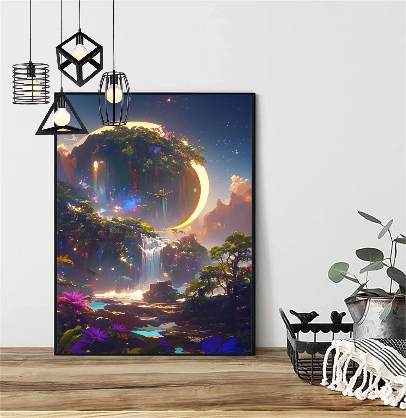 Diamentowe malowanie krajobrazu diamentowe dzieci 60x90 cm 2025 księżyc diamentowe malowanie diamentowe, DIY diamentowe rysunki ścieg krzyżykowy rzemiosło dla dorosłych, obraz diamentowy dekoracja